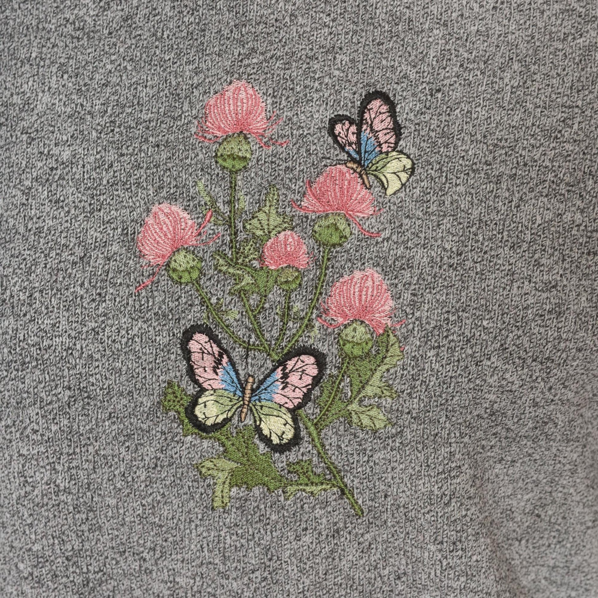 90s Bonworth Embroidered Butterfly Floral Sweatshirt Grey Crewneck Large L