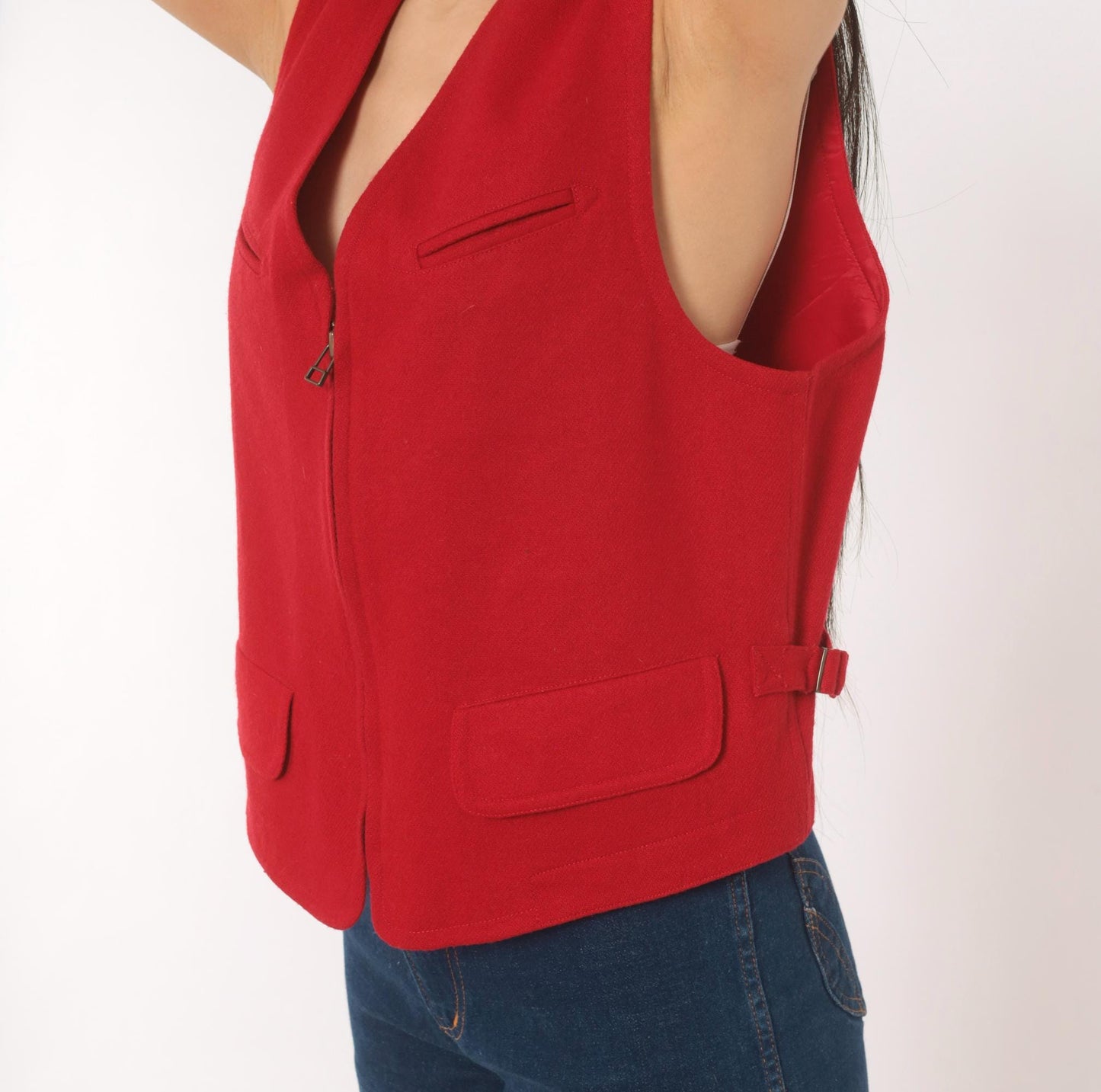 90s Wilderness Bound Liz Sport Red Wool Vest V Neck Zip Front Medium
