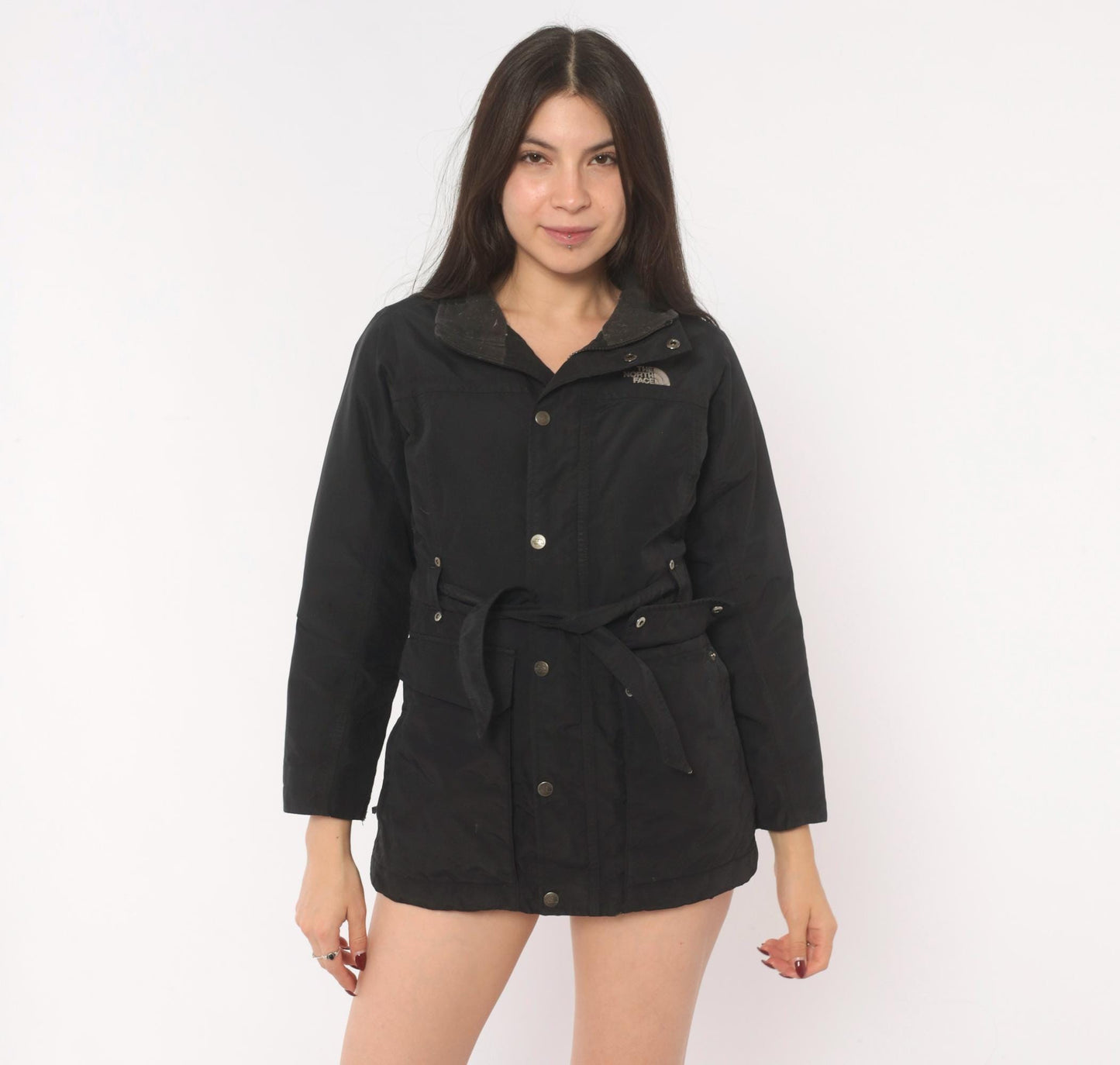90s The North Face Black Down Jacket Snap Waist Puffer XS