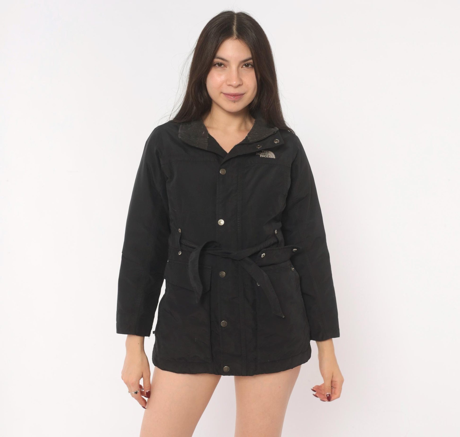 90s The North Face Black Down Jacket Snap Waist Puffer XS