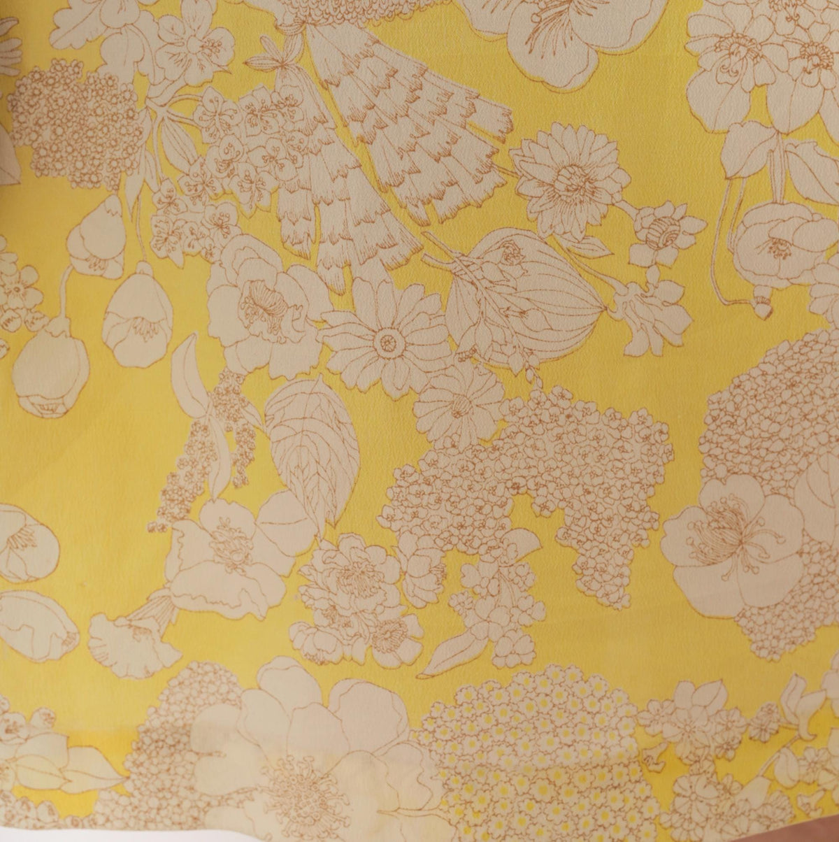 60s Yellow Floral Shift Dress Peter Pan Collar A-Line Knee Length Large L