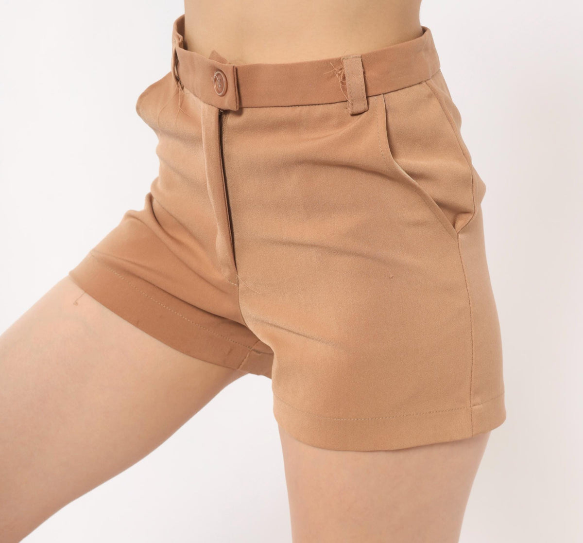 00s Tan Tailored Shorts High Waist Button Front Cuffed Hem Small S