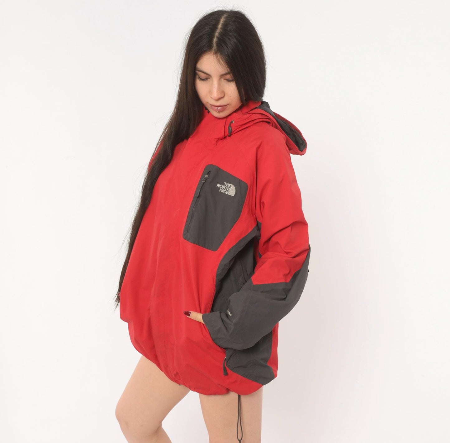 2000s The North Face Red Black HyVent Hooded Windbreaker Large L