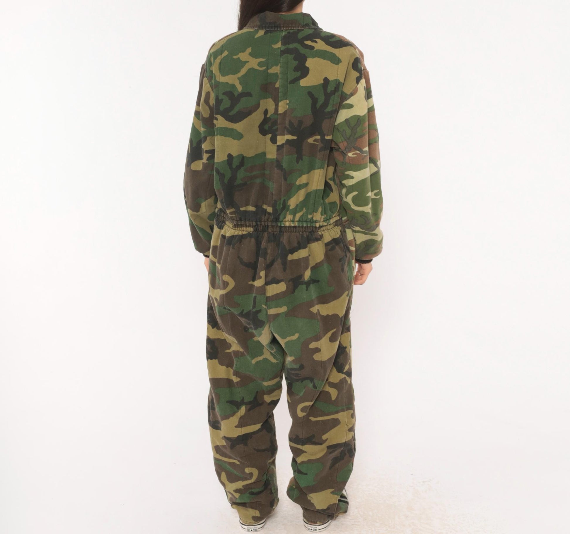 90s Woodland Camouflage Coveralls Zip Front Jumpsuit One Piece Medium