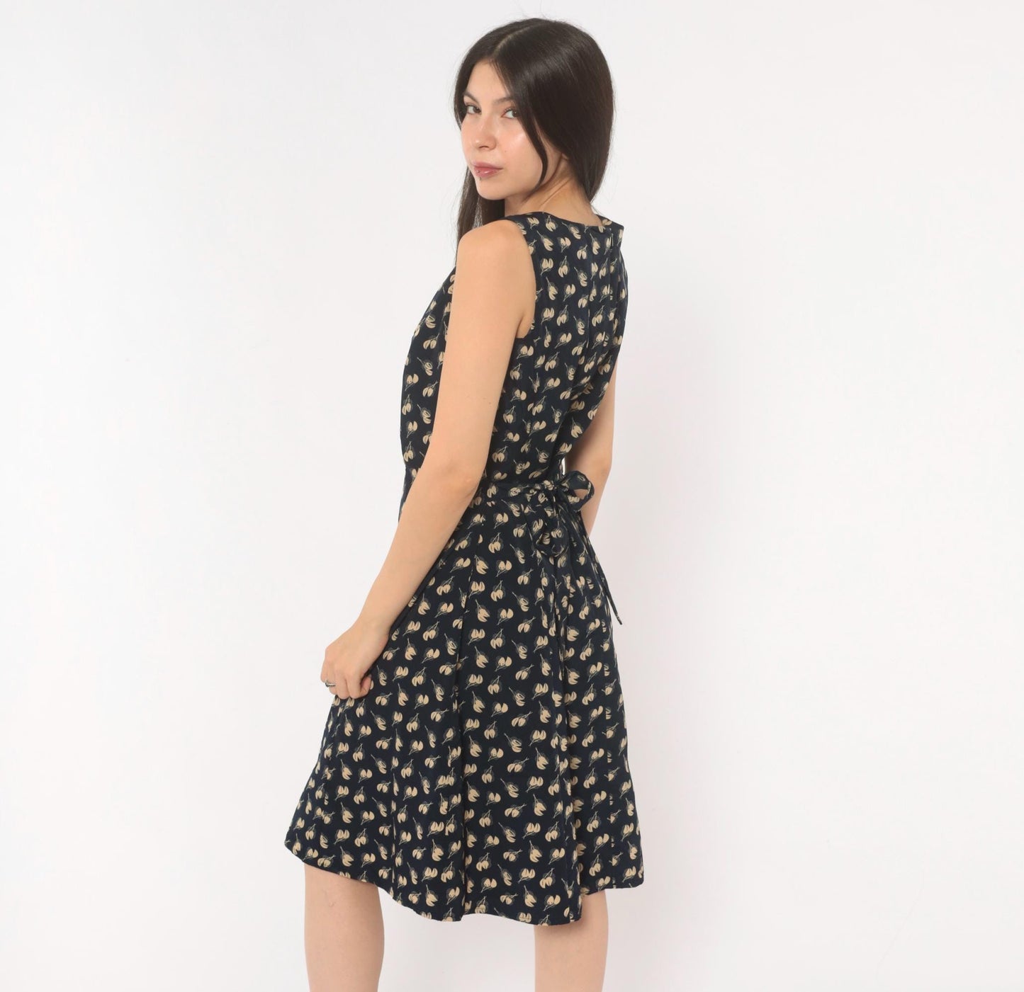 90s Danny & Nicole Navy Tulip Sundress Scoop Neck A-Line Knee Length Small