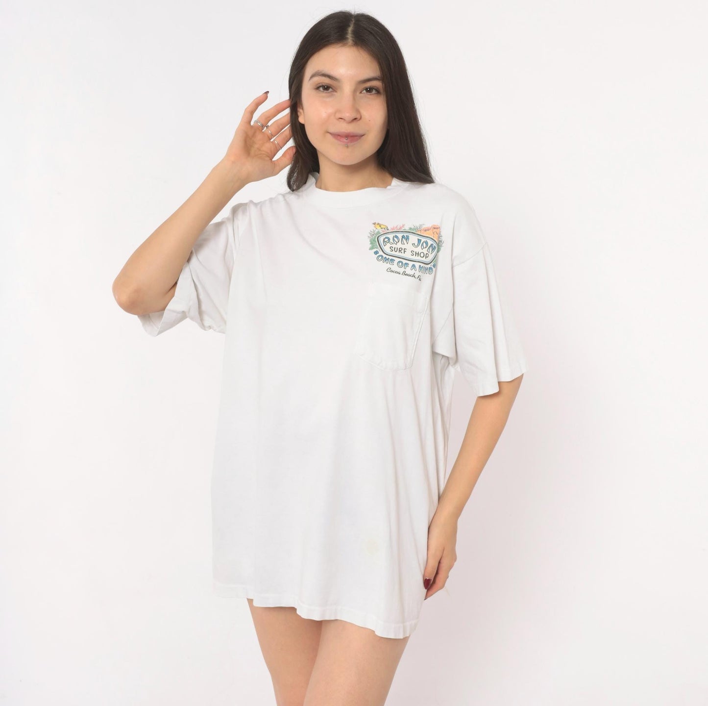 90s Ron Jon Surf Shop Tee White Cotton Graphic Cocoa Beach Large