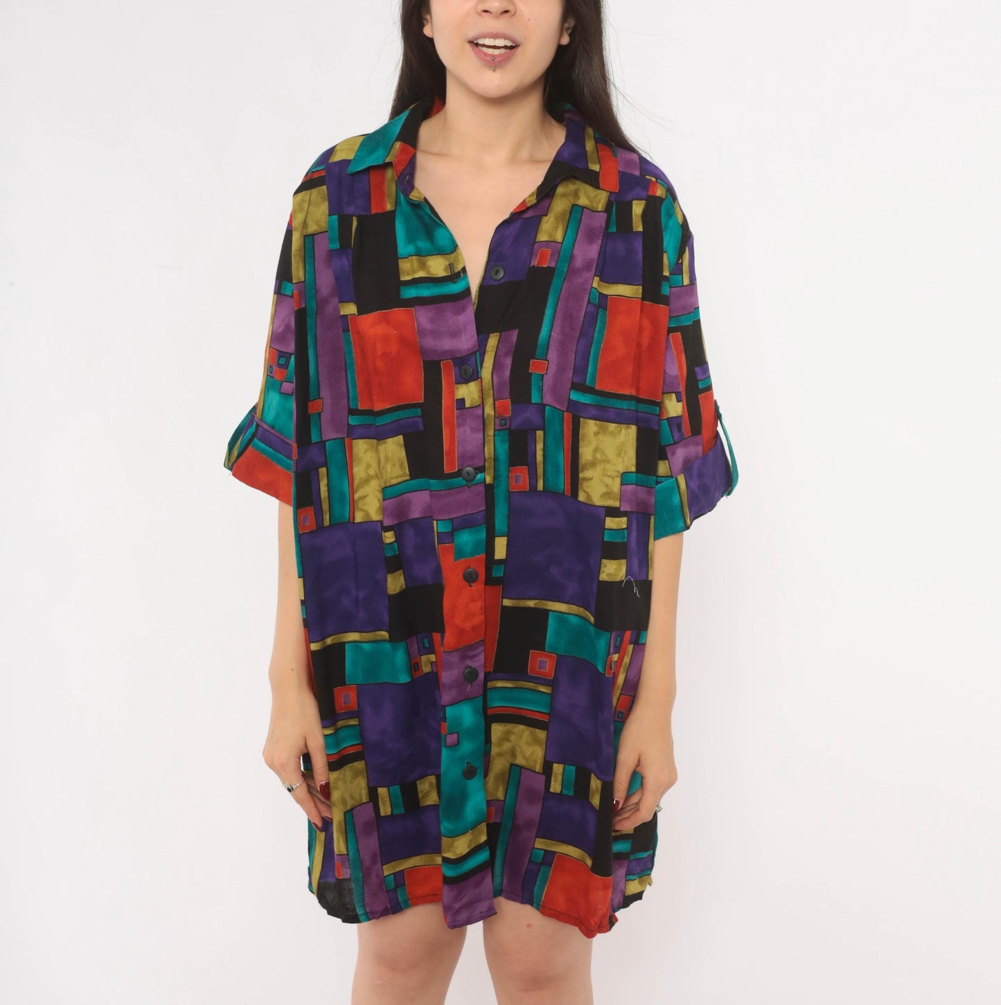 90s A Personal Touch Color Block Abstract Shirt Purple Teal Red Gold Extra Large XL