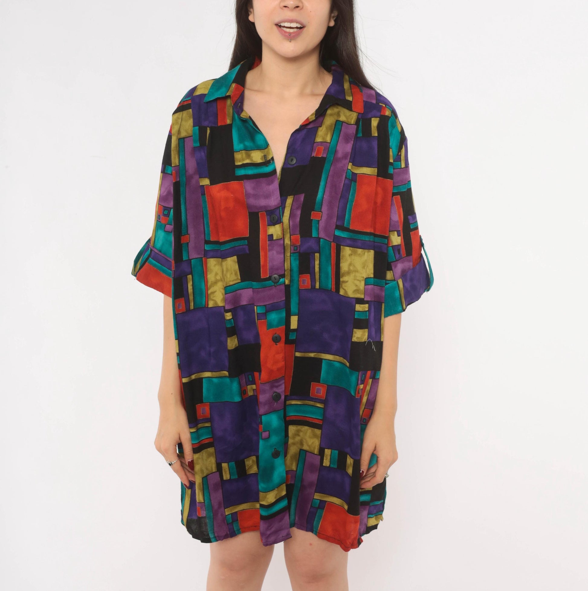 90s A Personal Touch Color Block Abstract Shirt Purple Teal Red Gold Extra Large XL