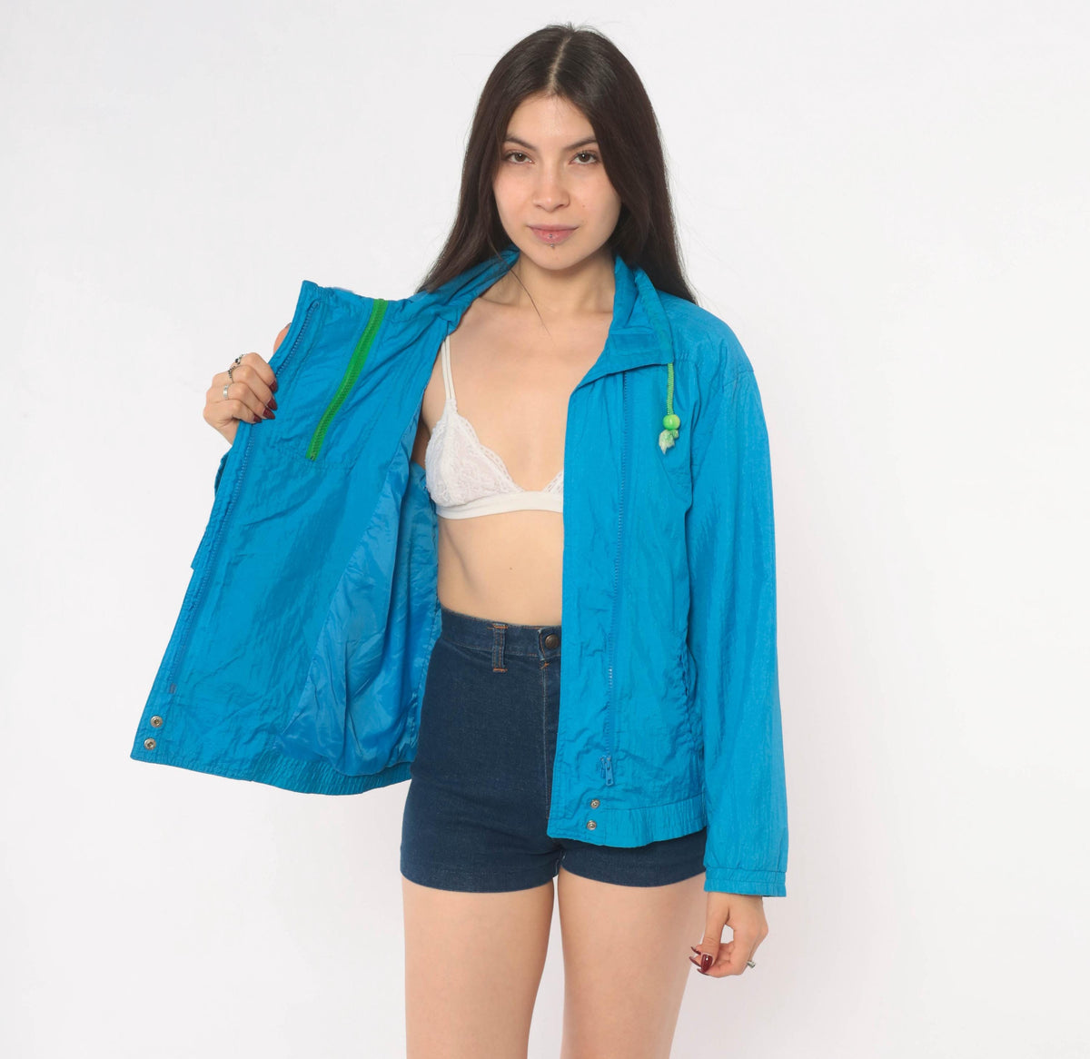 90s Andy Johns Teal Geometric Anorak Half-Zip Windbreaker Medium