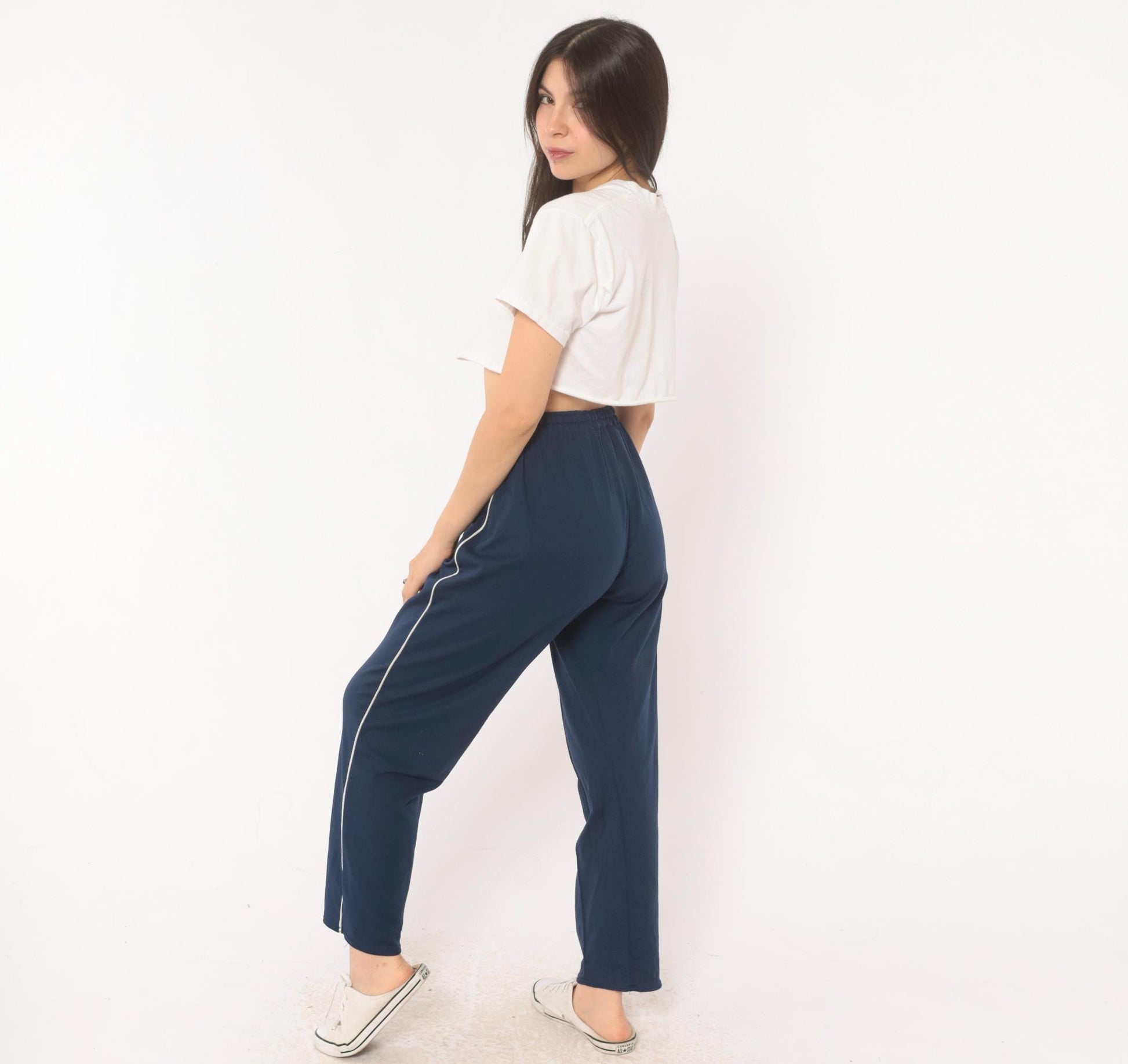 2000s Nike Navy Track Pants White Piping Straight Leg Extra Small XS