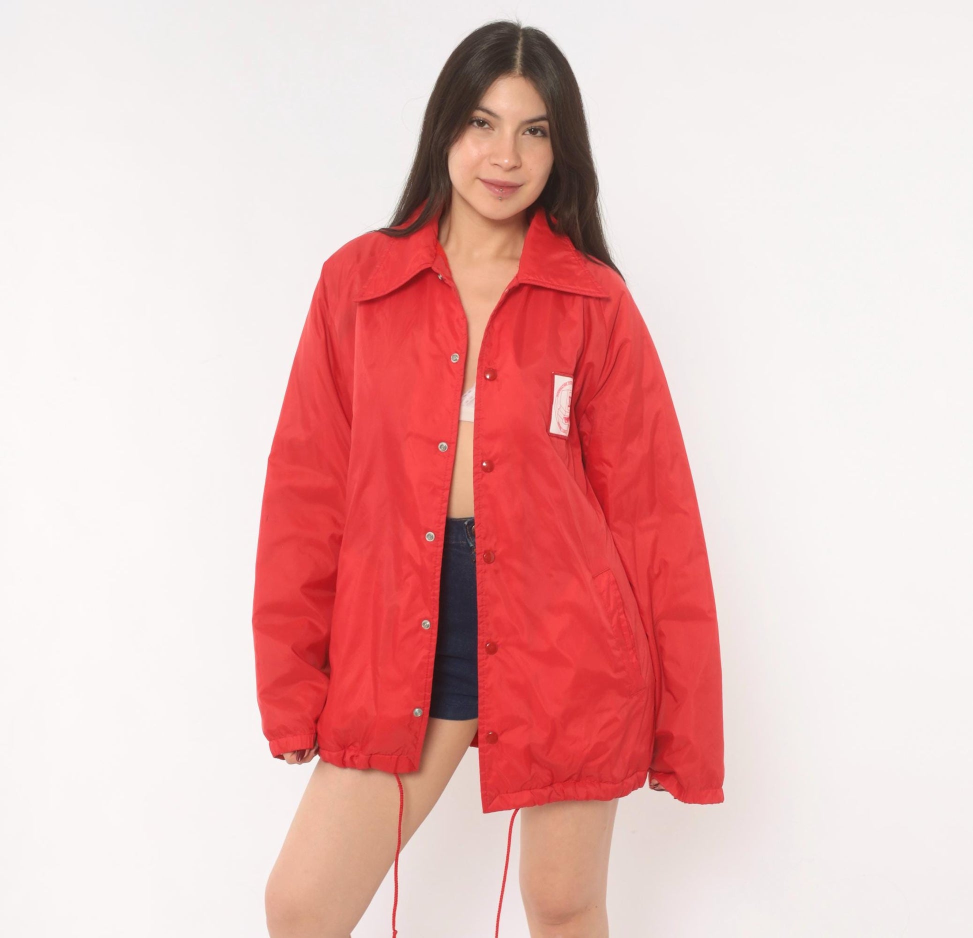 80s Sportsmaster Red Coach Jacket Snap Front Windbreaker Medium M
