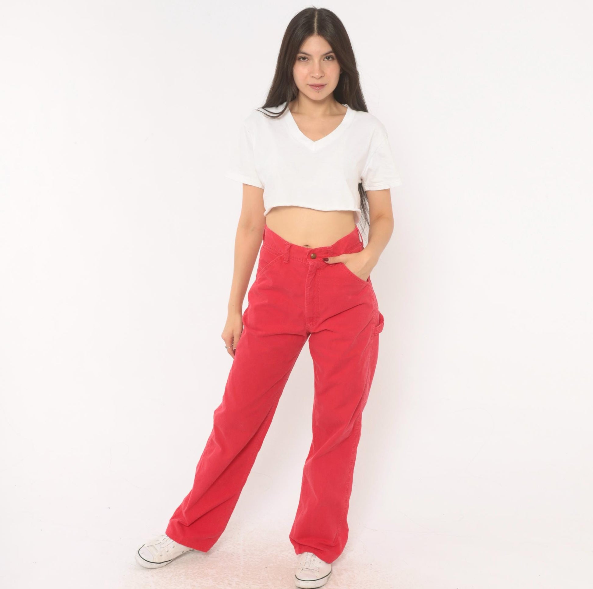 90s Lee Carpenter Pants Red Cotton High Rise Straight Leg Small S