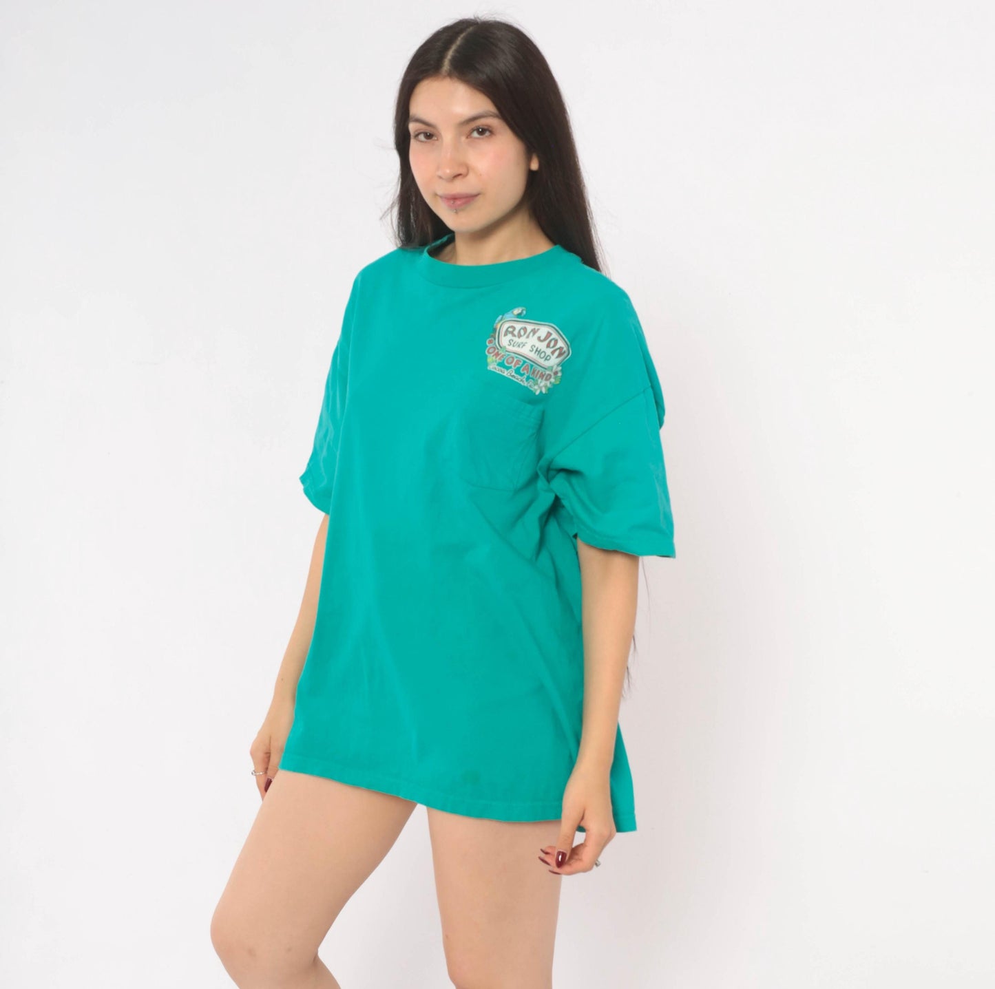 Ron Jon Surf Shop Teal Parrot Graphic Tee Cocoa Beach Florida 00s Medium