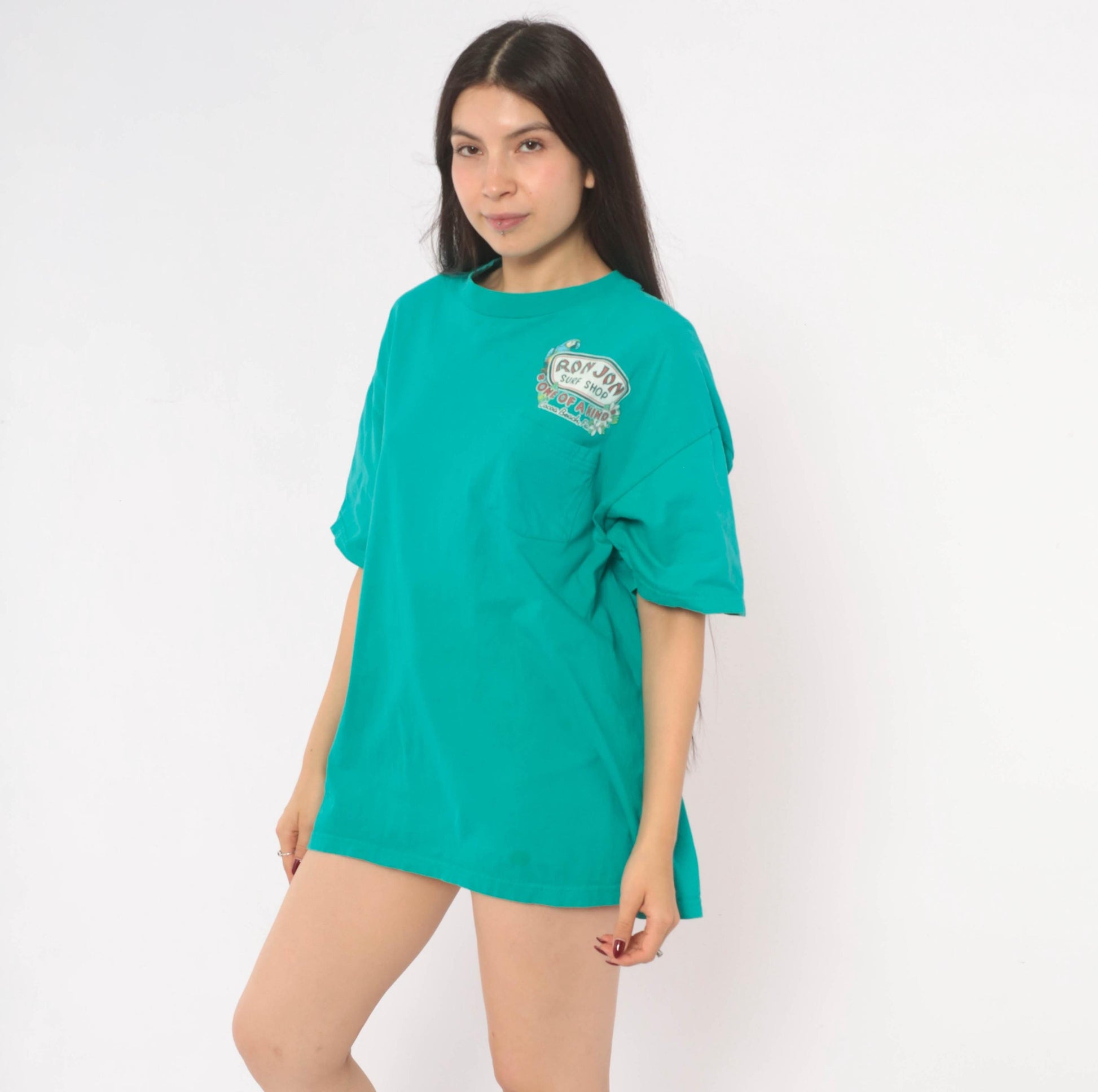Ron Jon Surf Shop Teal Parrot Graphic Tee Cocoa Beach Florida 00s Medium