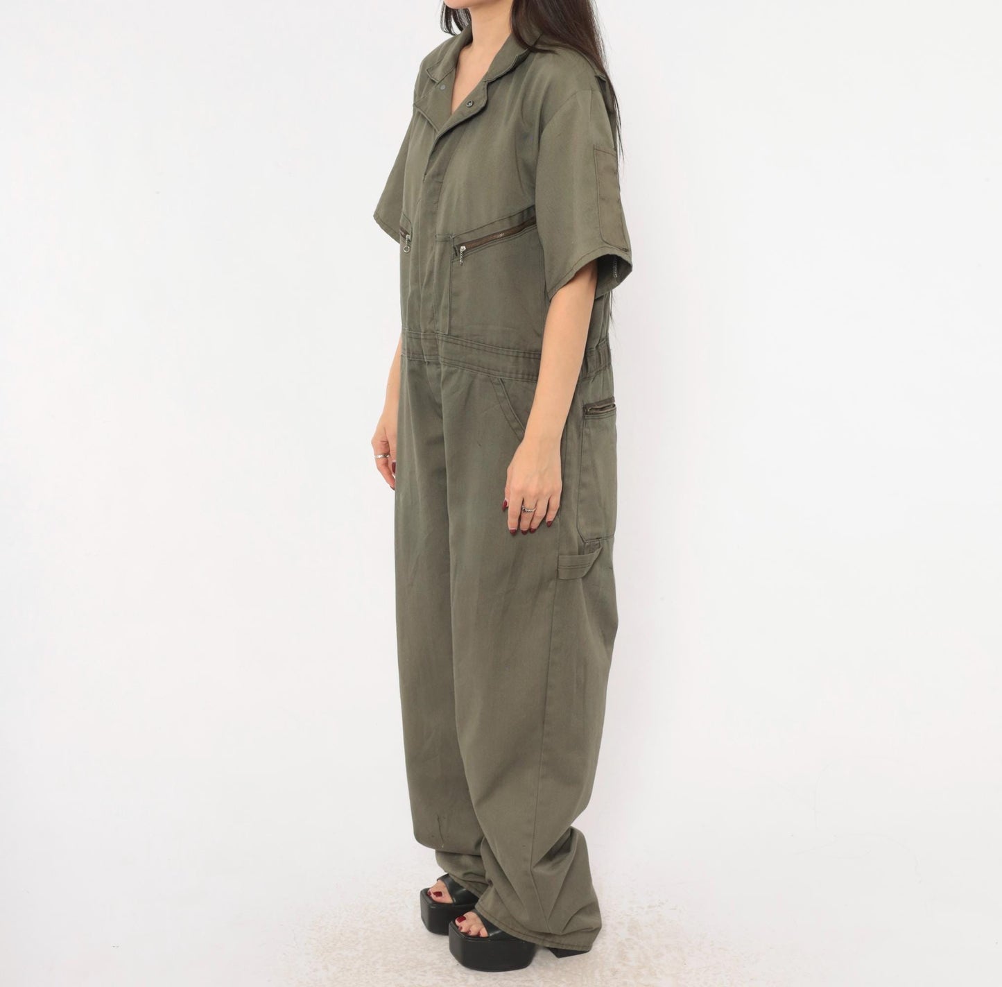 90s Dickies Olive Coveralls Zip Front Short Sleeve Jumpsuit Workwear Extra Large