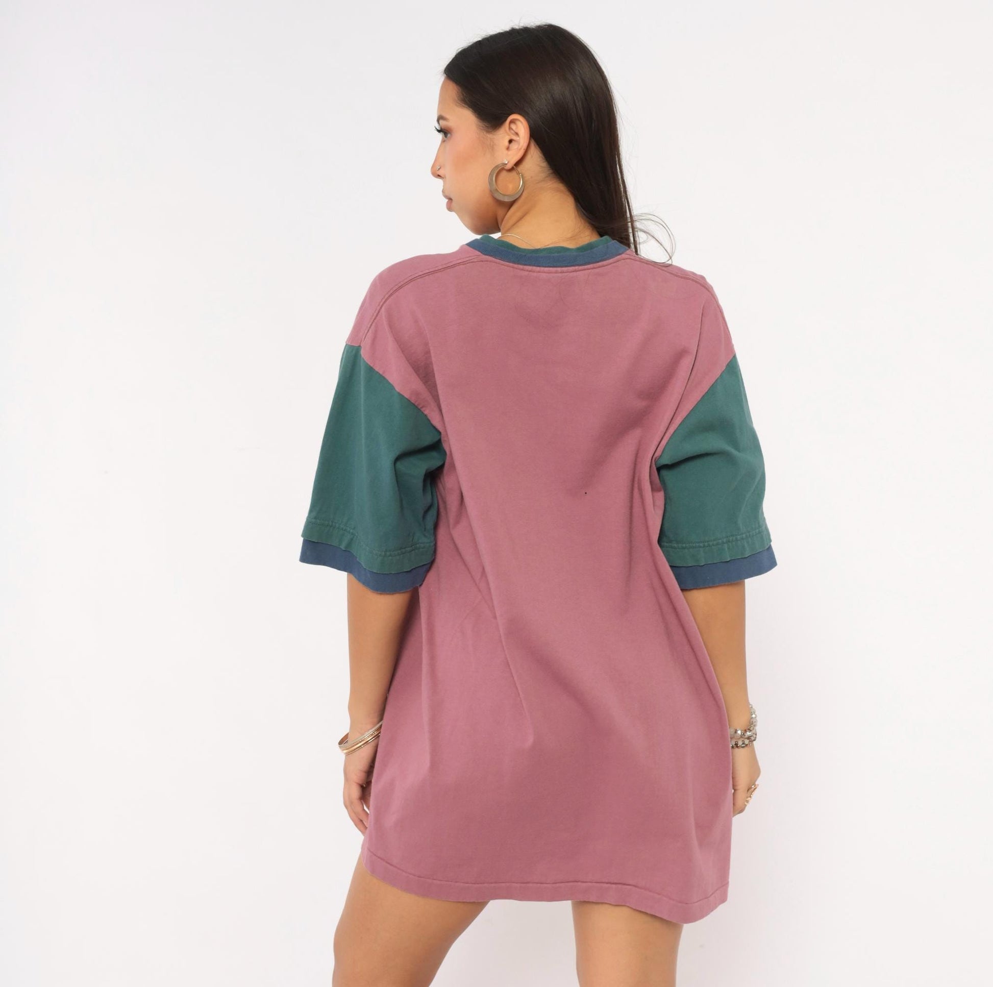 90s Mississippi Magnolia State Color Block Tee Mauve Teal Cotton Extra Large