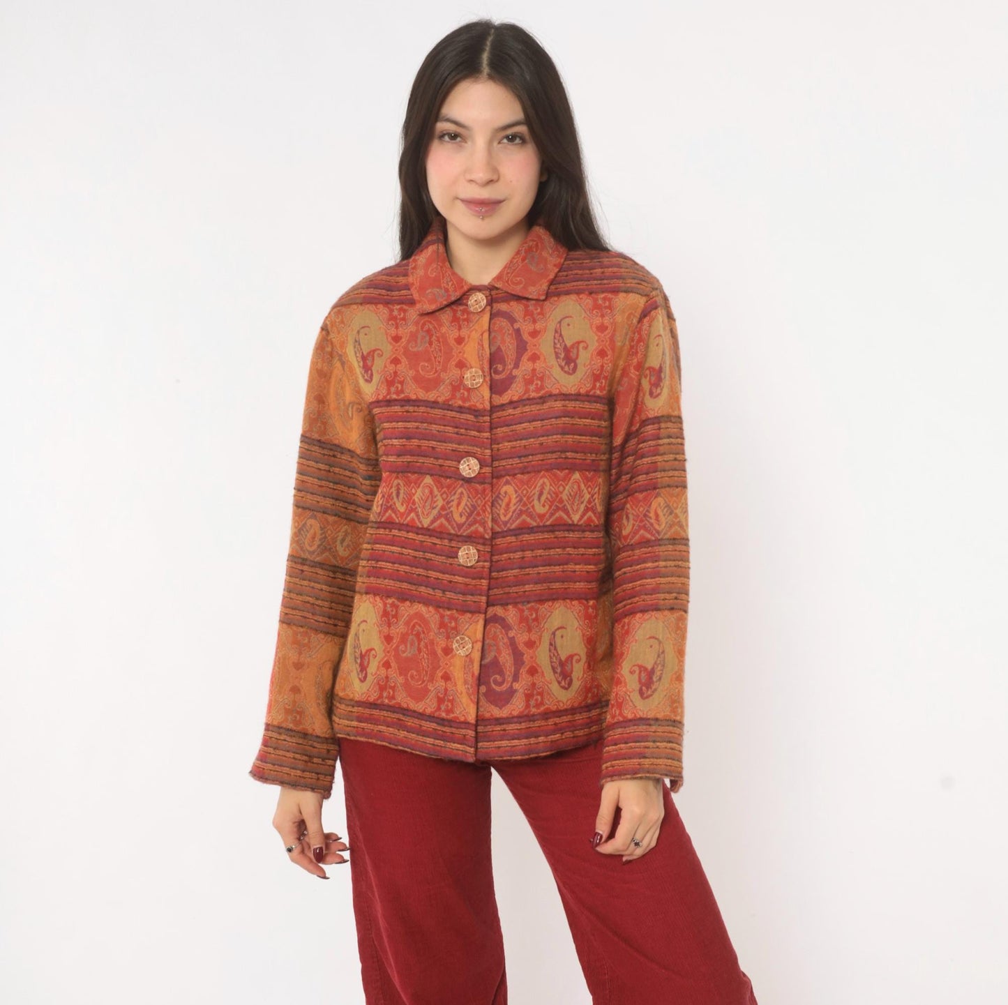 2000s Coldwater Creek Paisley Wool Jacket Rust Copper Plum XS