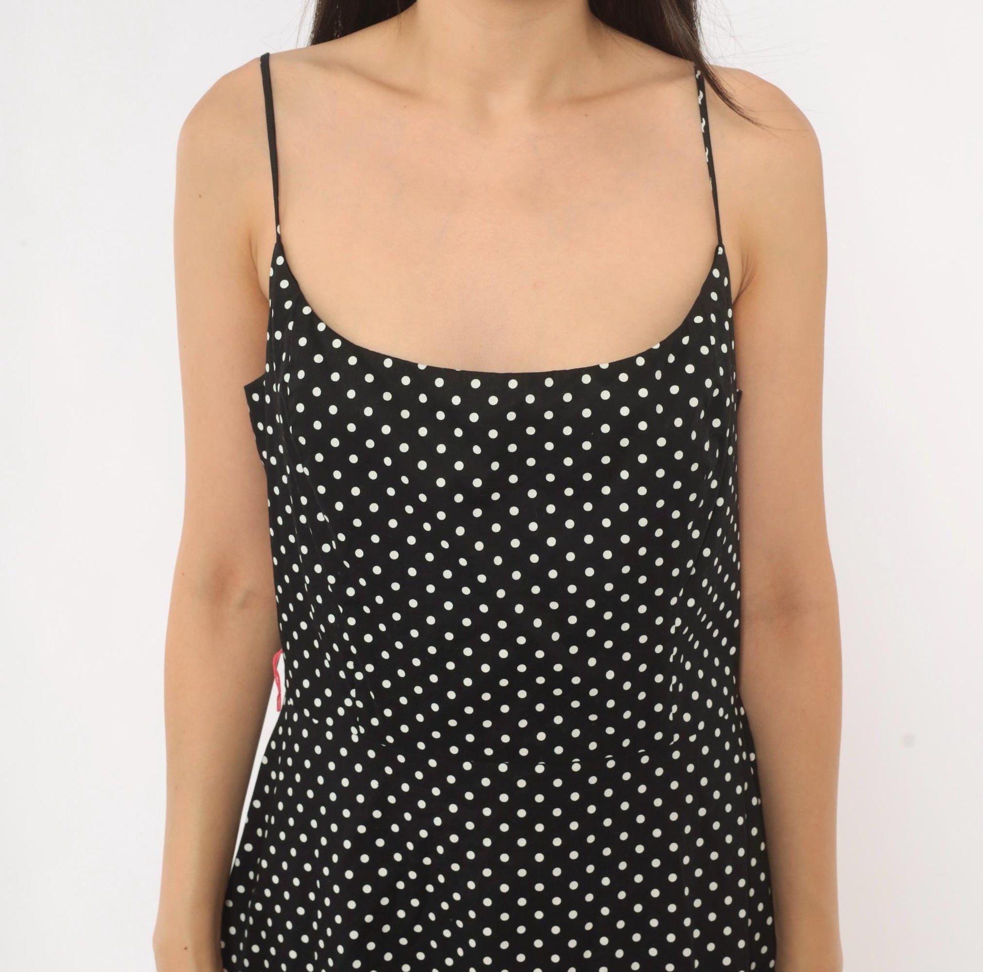 90s Jessica Howard Black White Polka Dot Cotton Maxi Slip Dress Medium M