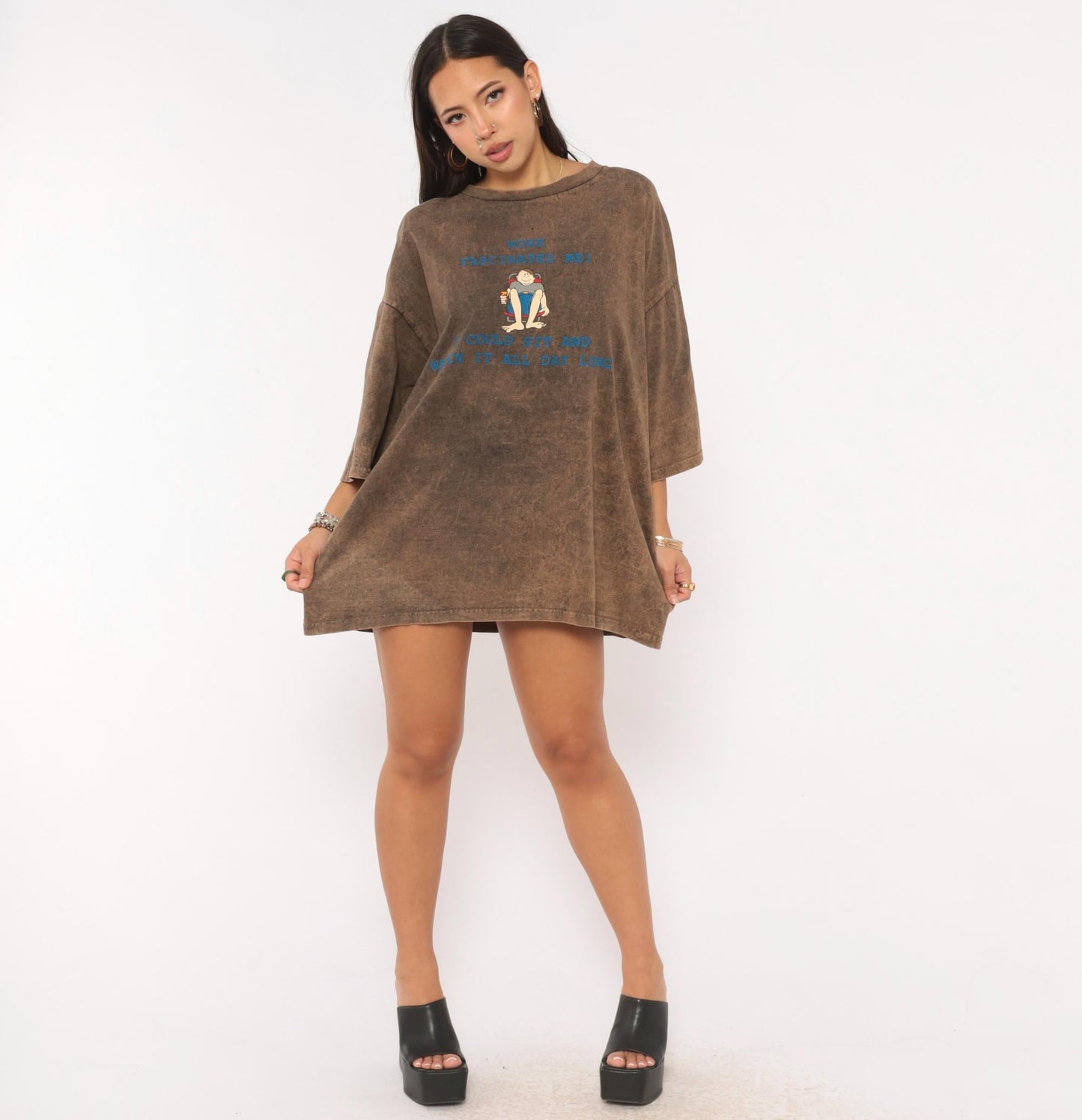 90s North Crest Acid Wash Graphic Tee Brown Cotton Unisex Extra Large