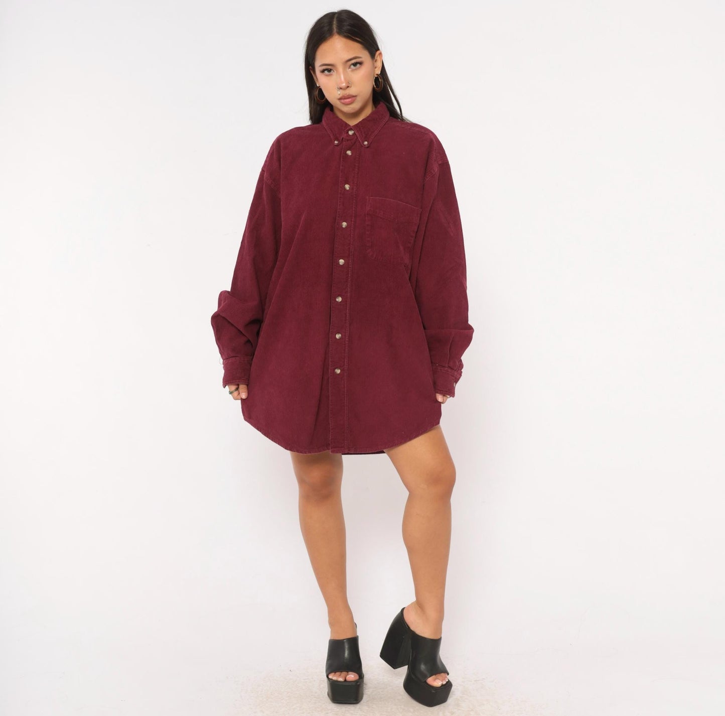 90s Fargo Clothing Burgundy Corduroy Button-Down Shirt Long Sleeve Large L