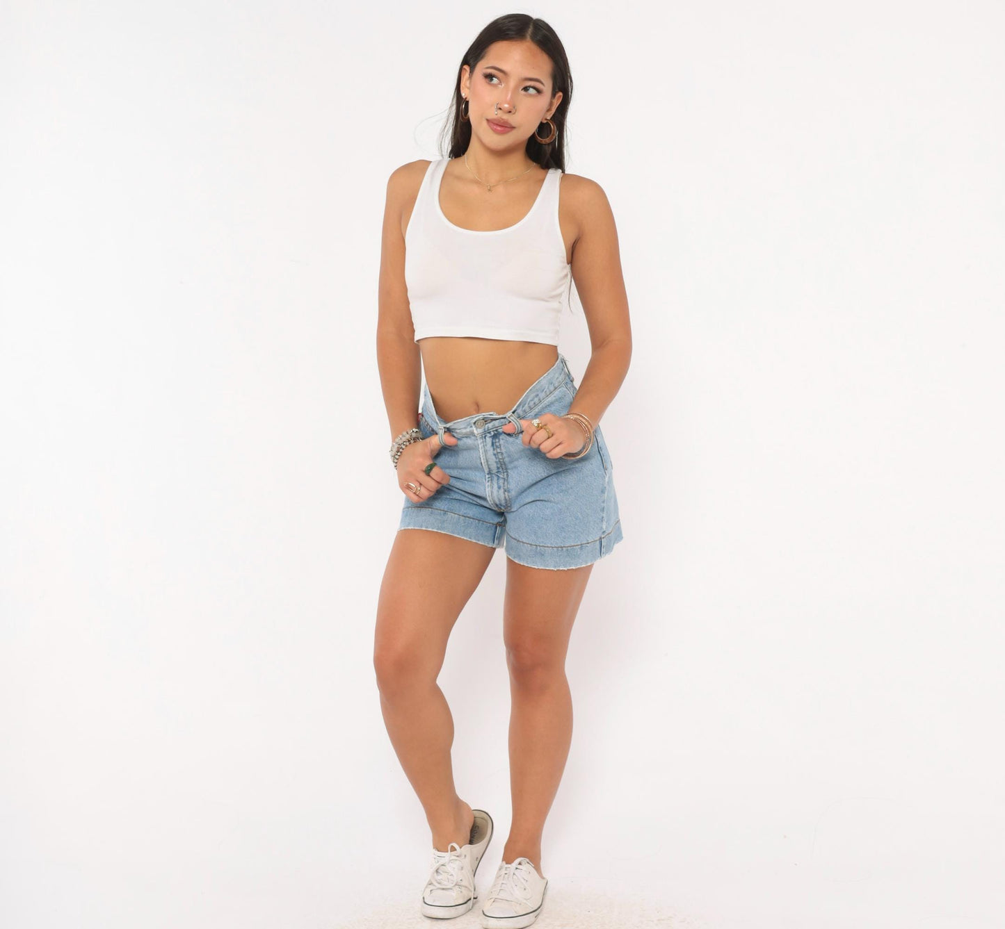 90s Bongo Blue Jeans Light Wash Cutoff Denim Shorts High Waisted Small 26