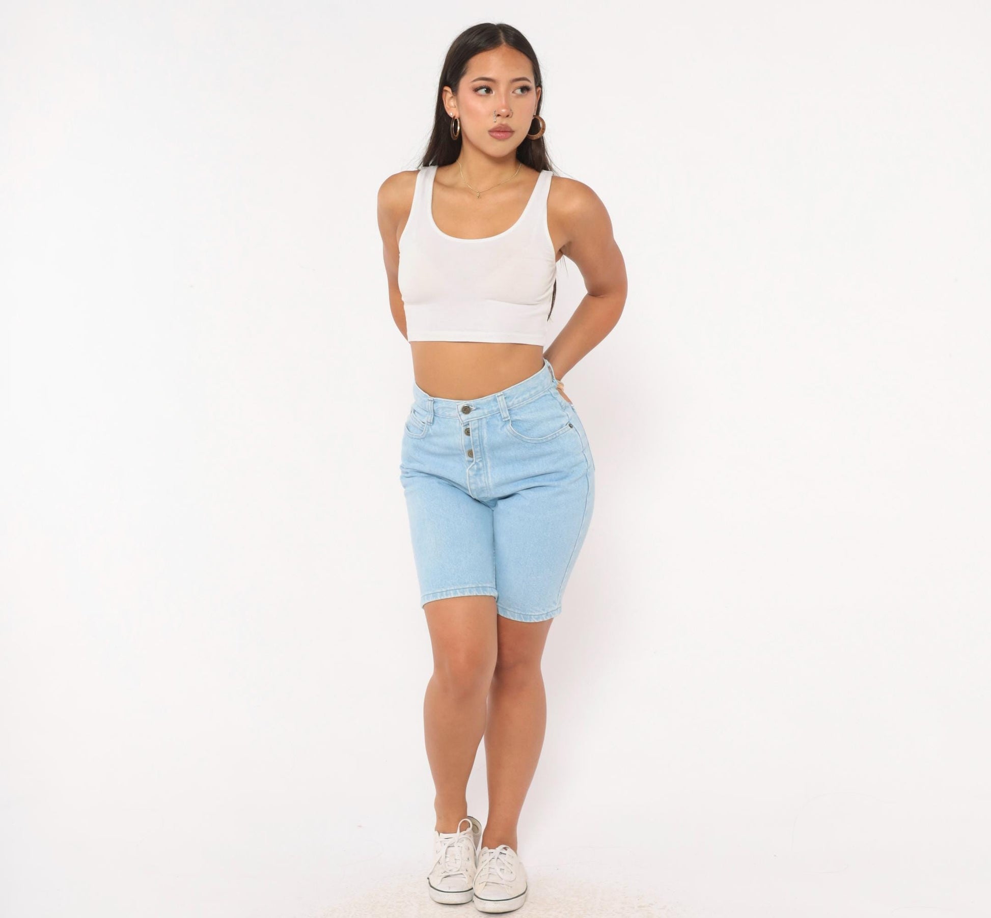 90s Bonjour Light Wash Denim Bermuda Shorts High Rise Button Fly Women's 26