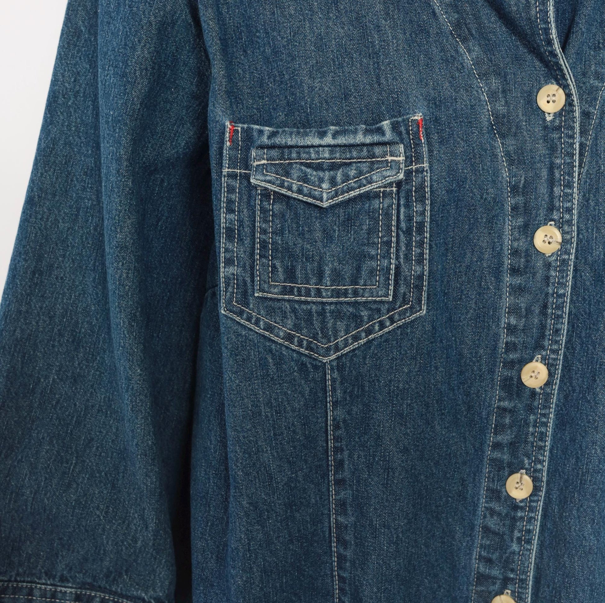 90s Carolina Blues Denim Shirt Dress Navy Button Front Cotton Plus Size XXL