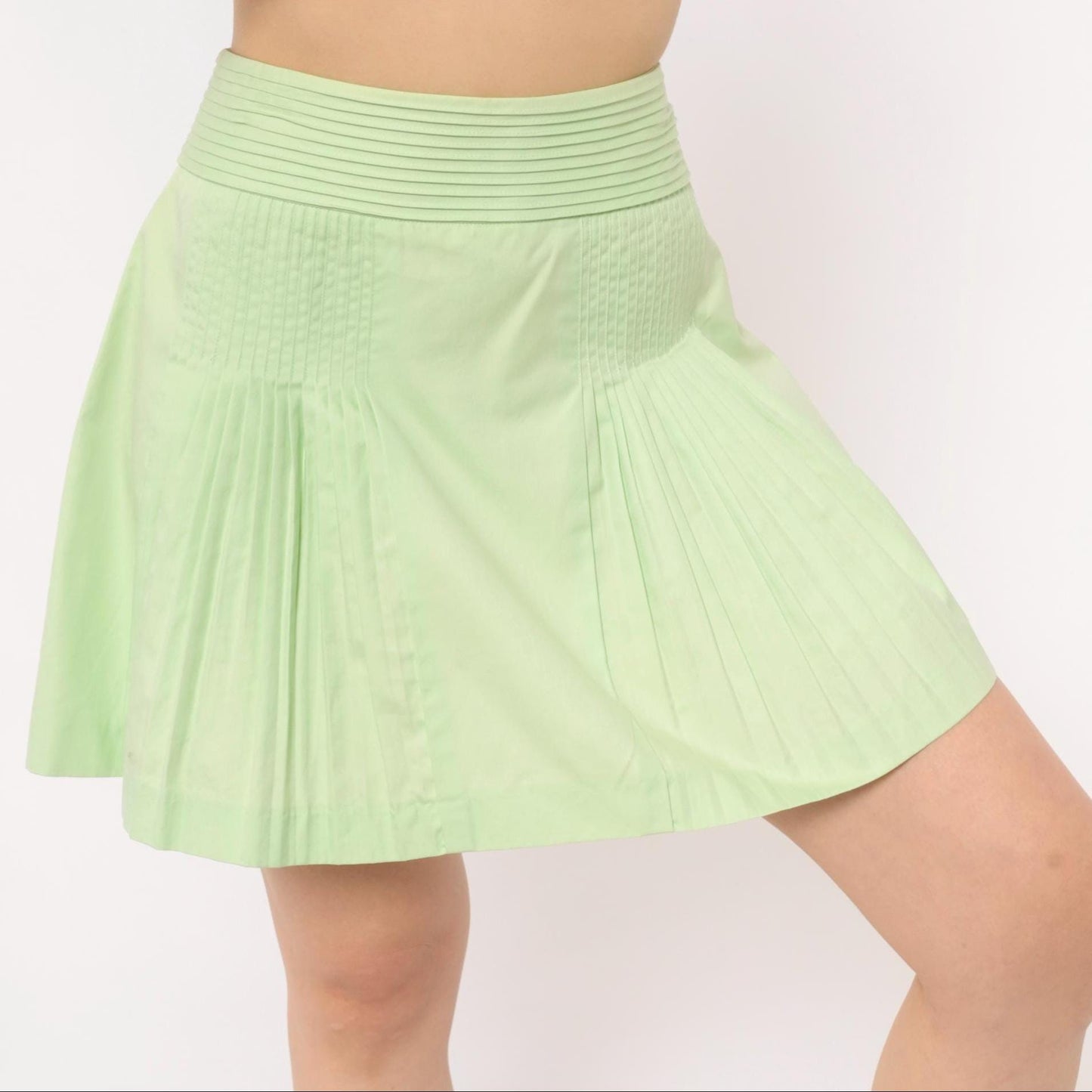 J.Crew Mint Green Pleated Mini Skirt Pintuck A-Line Cotton Extra Small XS