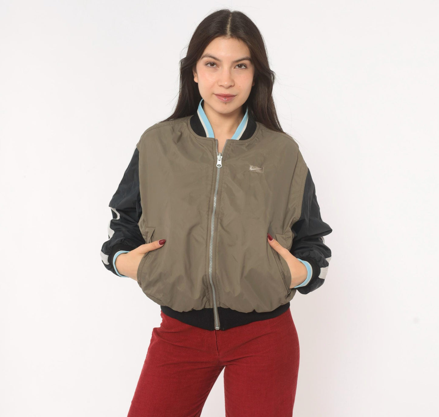 00s Nike Reversible Bomber Windbreaker Grey Fleece Taupe Colorblock Small