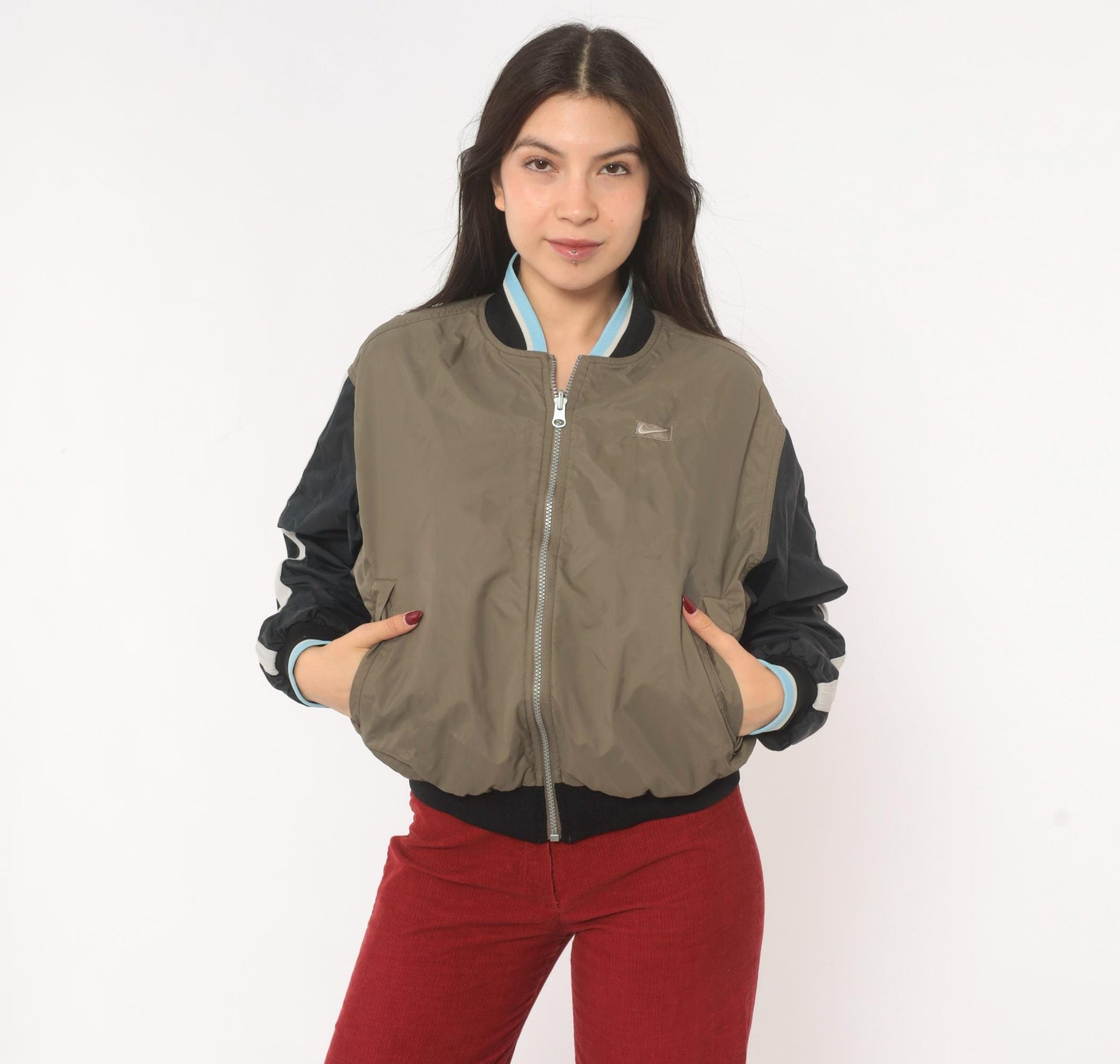 00s Nike Reversible Bomber Windbreaker Grey Fleece Taupe Colorblock Small
