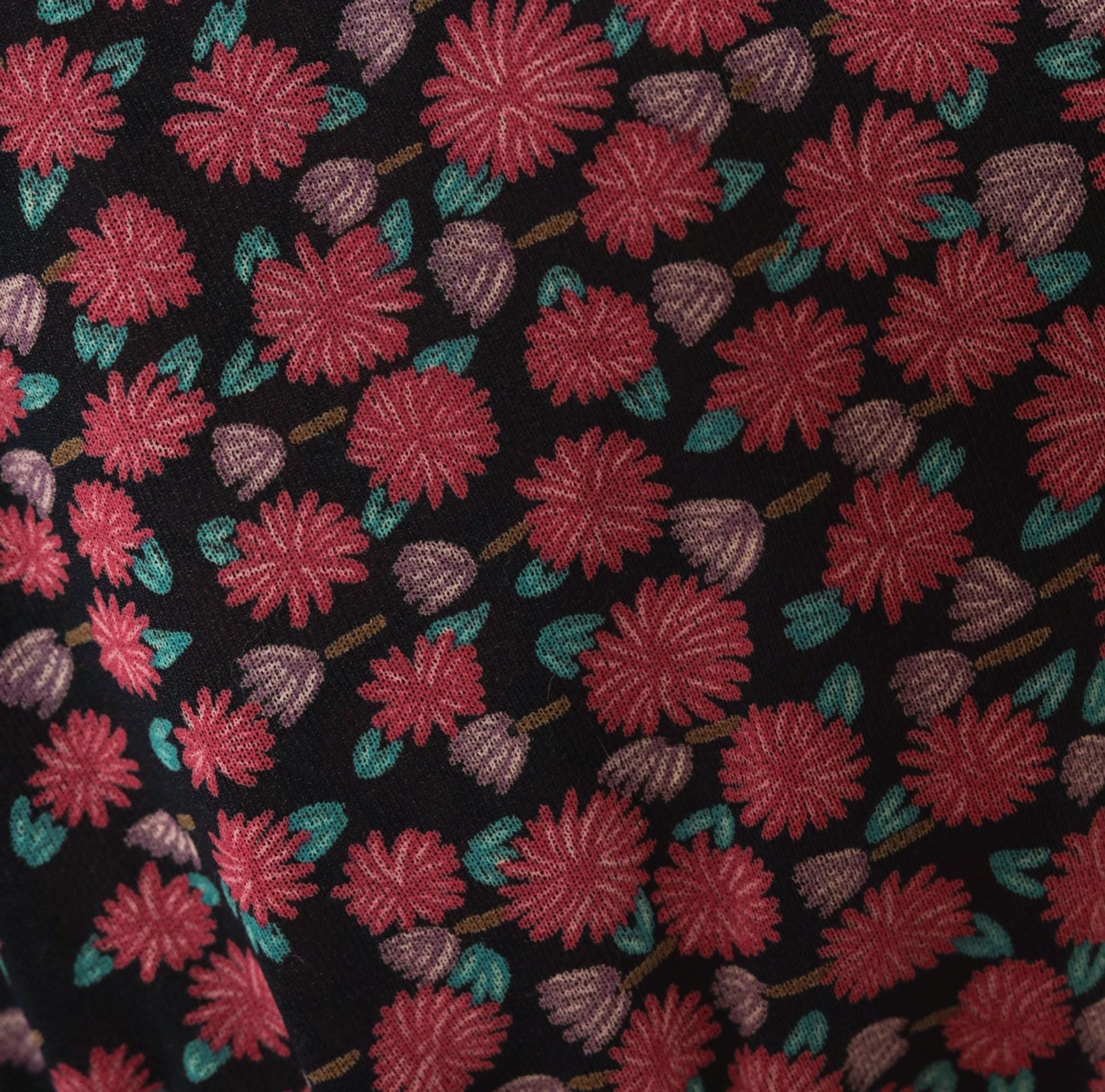 70s JT Jody of California Floral Wrap Dress Black Pink Gradient Knee-Length Medium