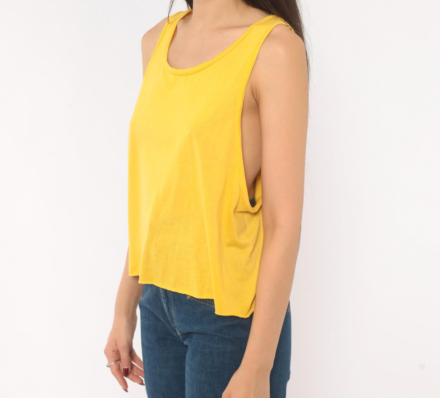 90s Mustard Scoop Neck Tank Top Yellow Sleeveless Blouse Medium M