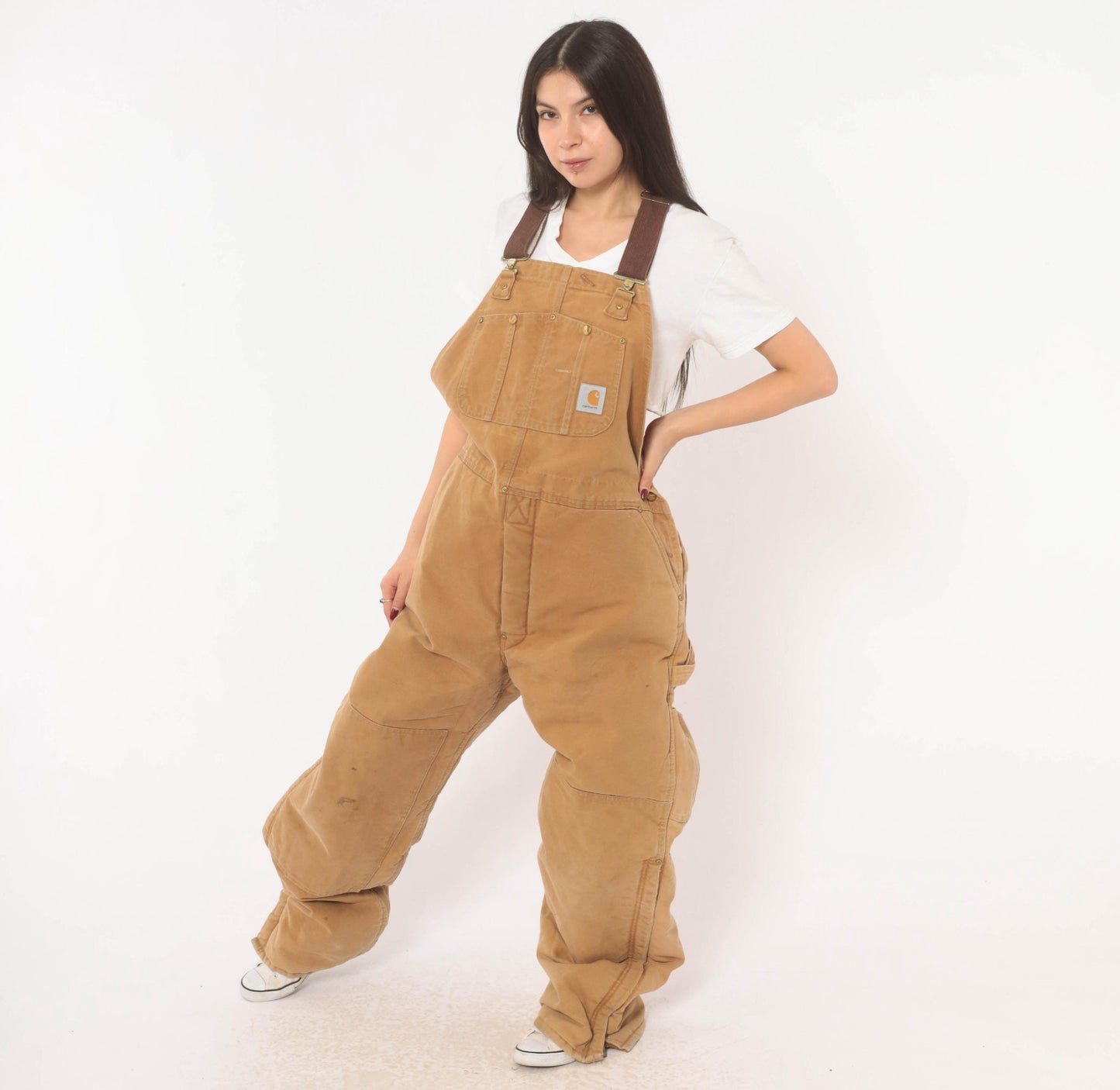 Carhartt Quilted Bib Overalls Tan Duck Canvas Double Knee Workwear XXL