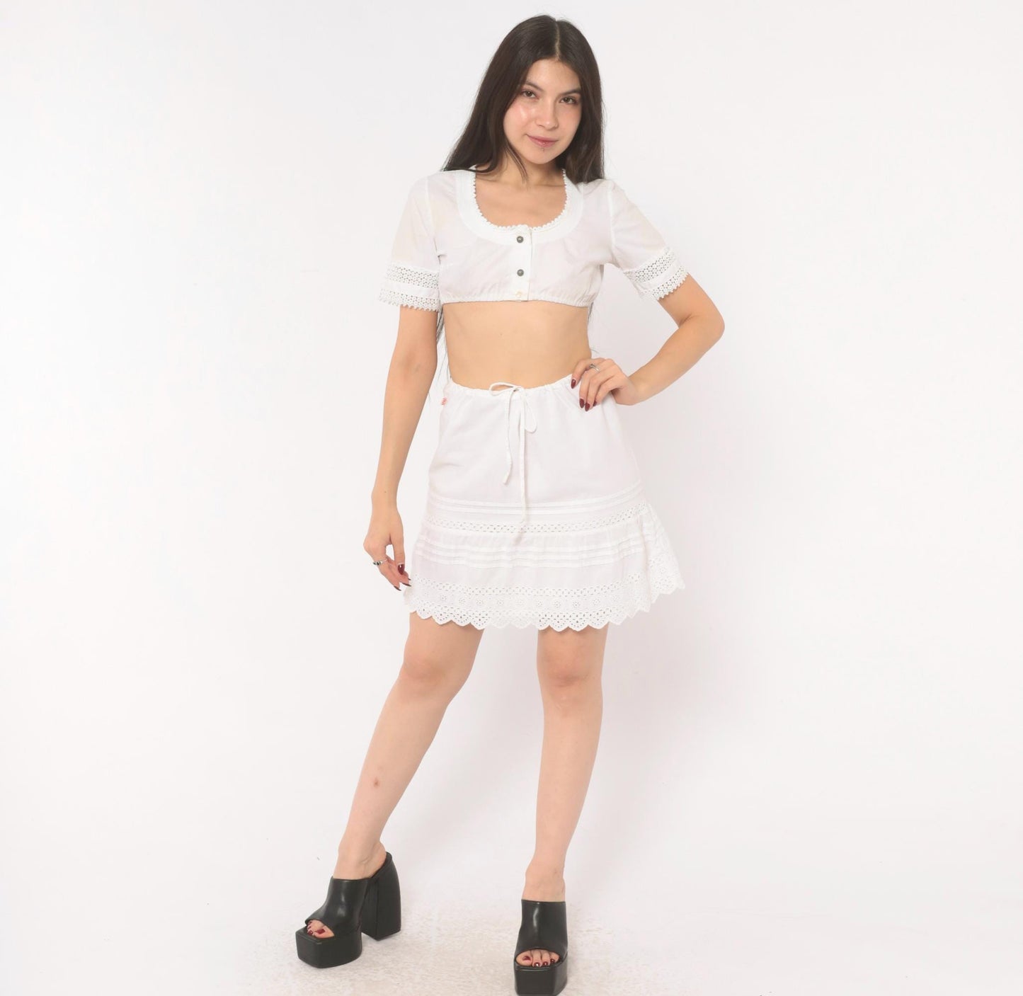 2000s Hollister White Eyelet Mini Skirt Cotton Small S
