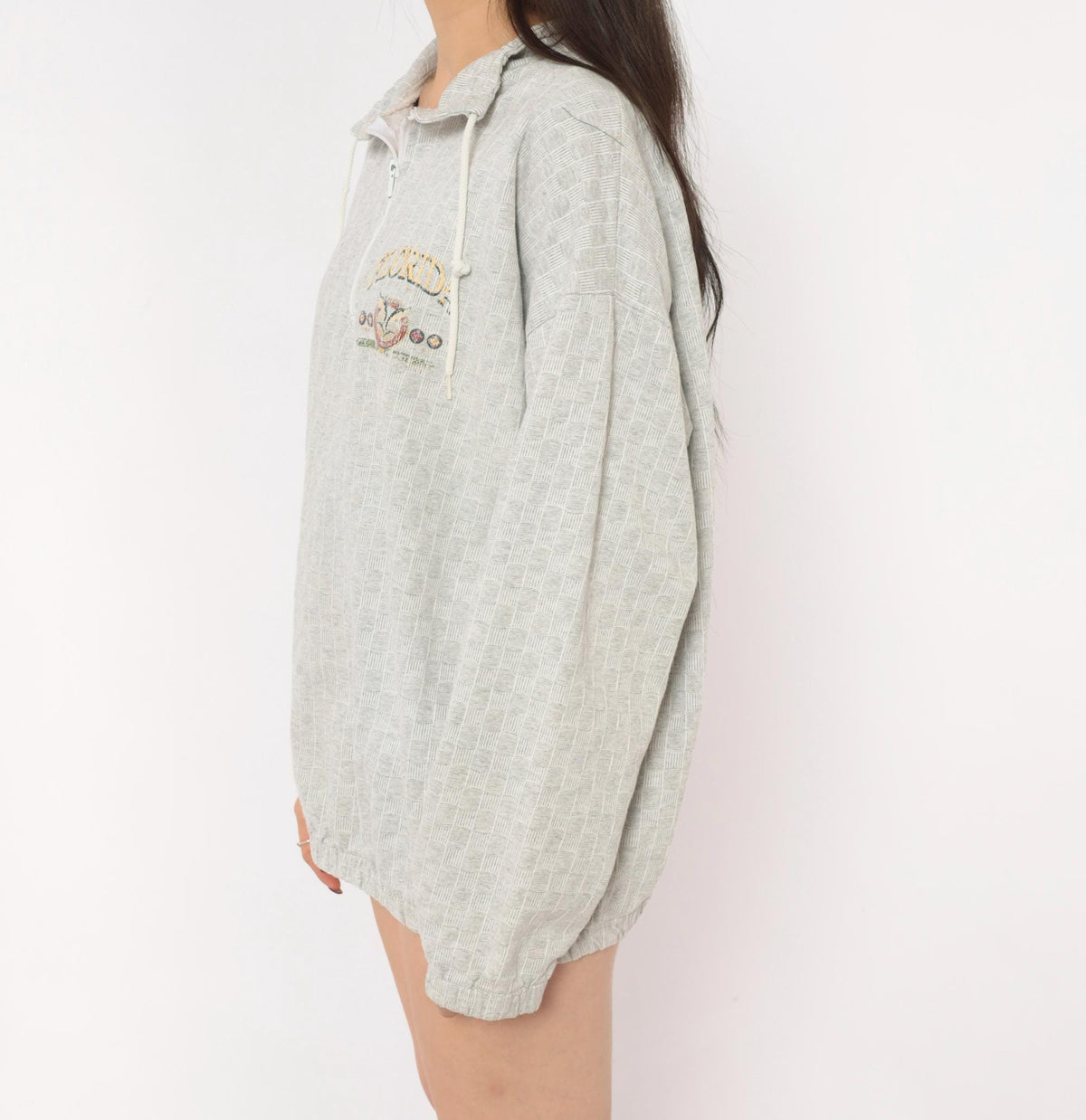 90s Tropical Casuals Florida Half-Zip Pullover Grey Cotton Waffle Knit Large