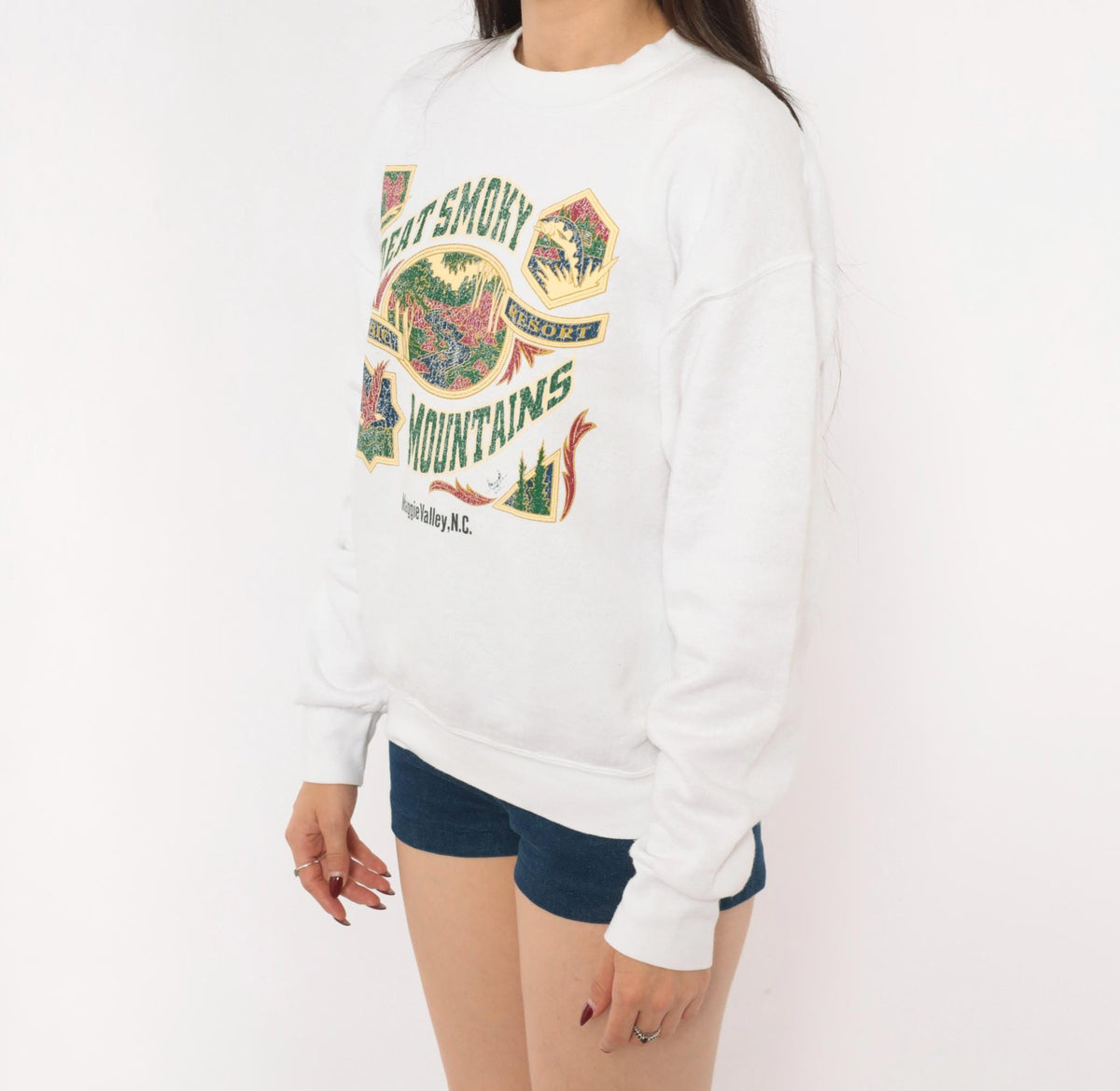 90s Great Smoky Mountains Fruit Of The Loom Crewneck Sweatshirt White Medium M
