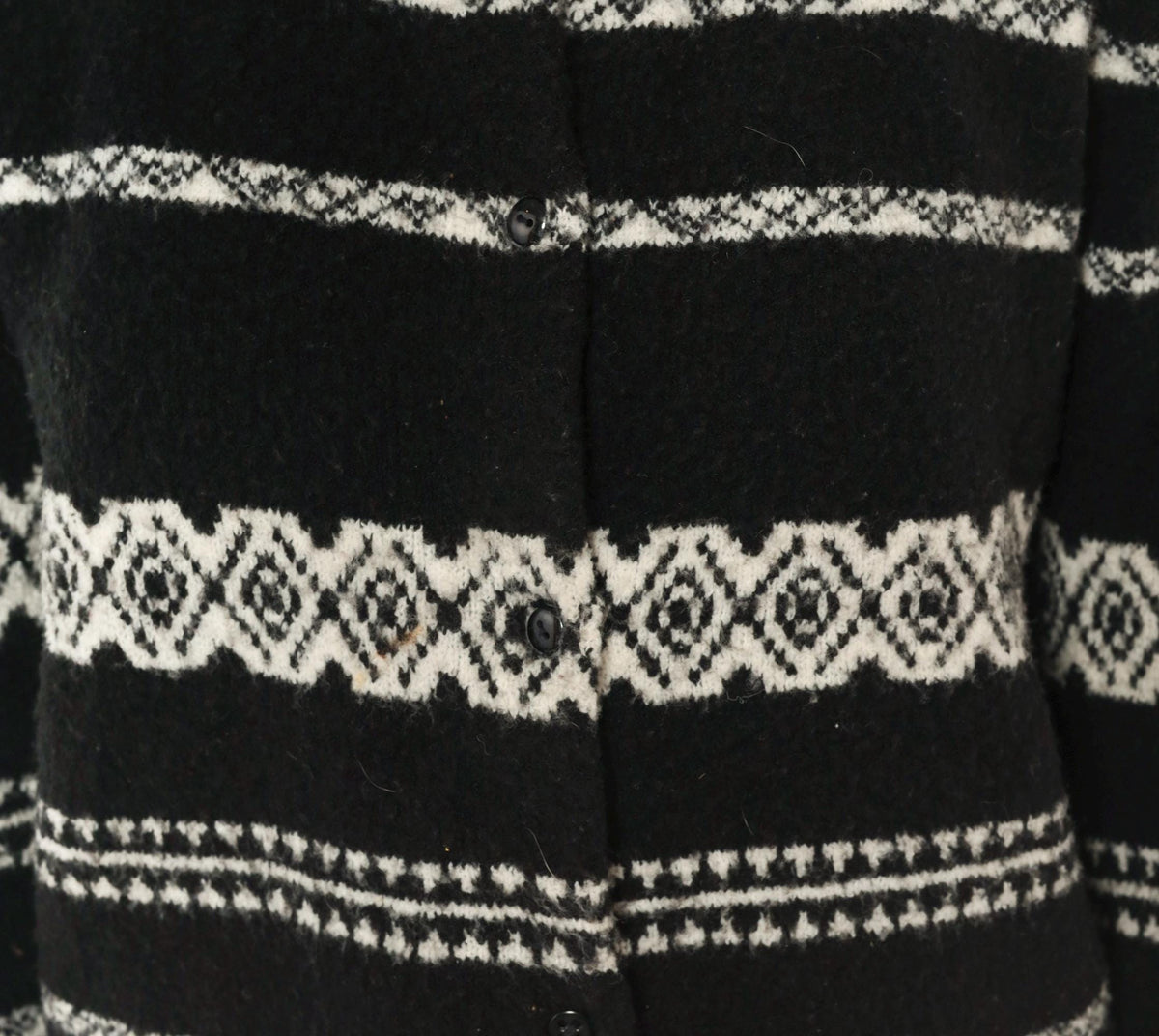 90s Moda International Fair Isle Cardigan Black White Wool Knit Medium M
