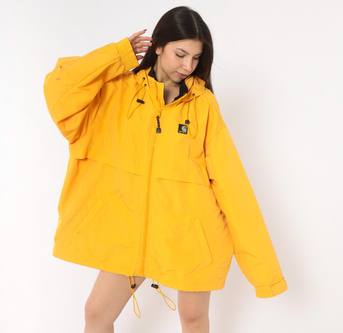 2000s Carhartt Yellow Hooded Windbreaker Jacket Storm Flap XXL