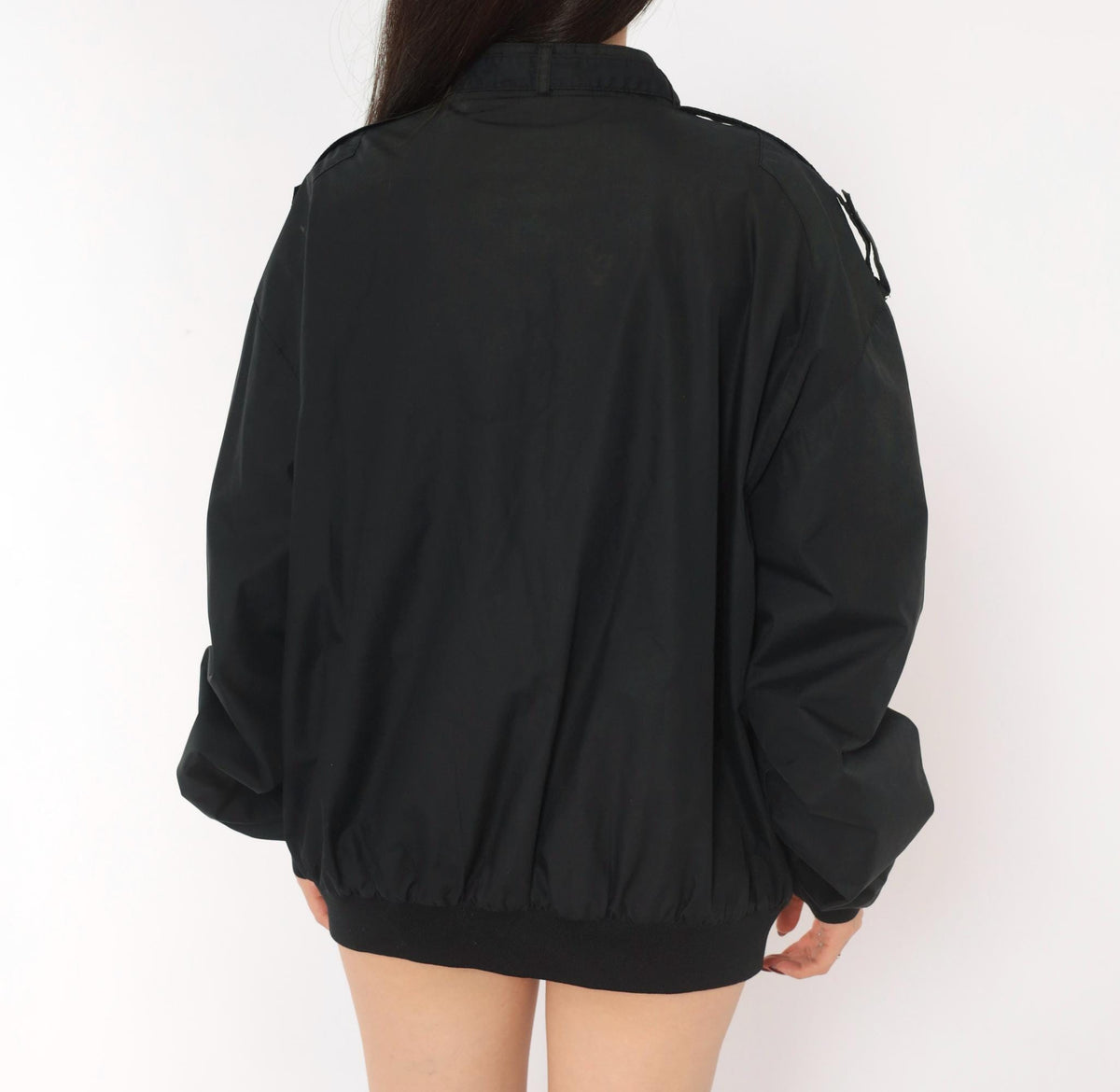 90s Members Only Bomber Jacket Black Nylon Stand Collar Extra Large XL