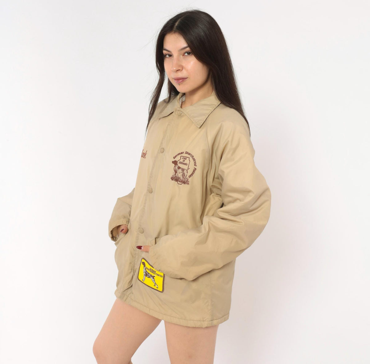 80s Auburn Sportswear Coach Jacket Tan Pointer Club Embroidered Hank Medium