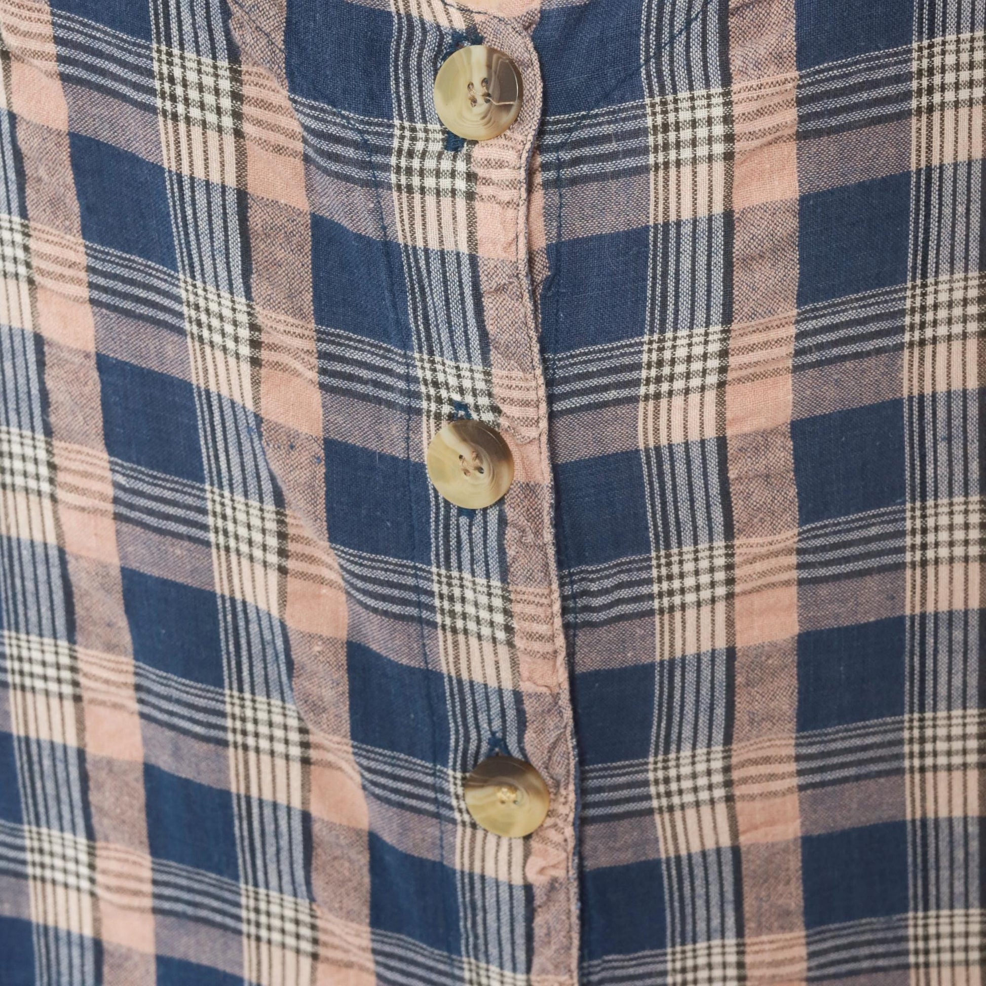 90s Lauren Brooke Plus Plaid Maxi Dress Button Front Cotton Blue Pink 1X