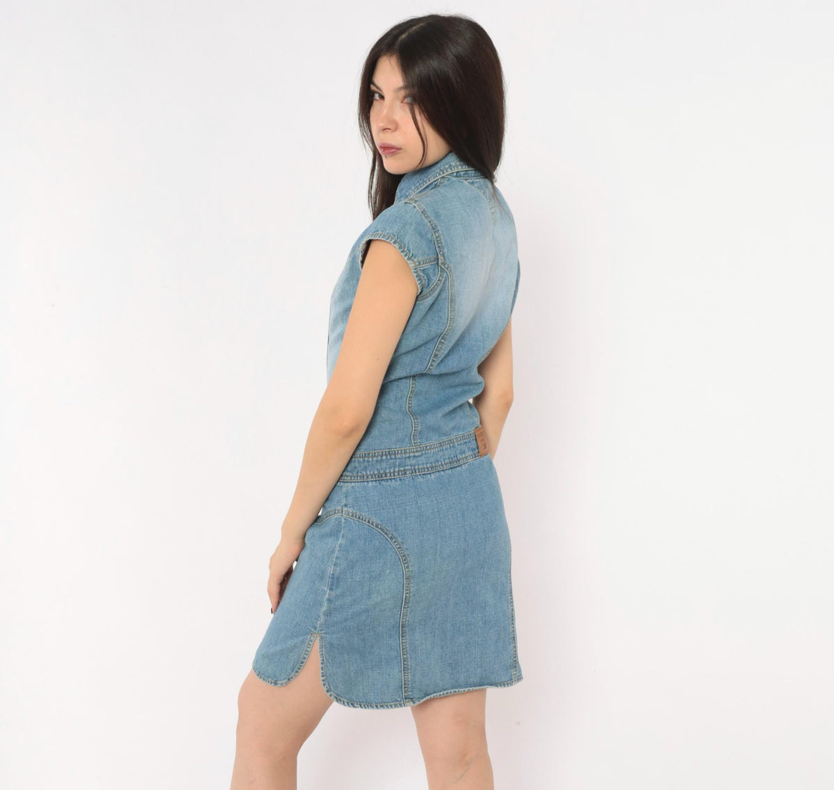 Tommy Jeans Y2K Light Wash Denim Mini Dress Snap Button Small S