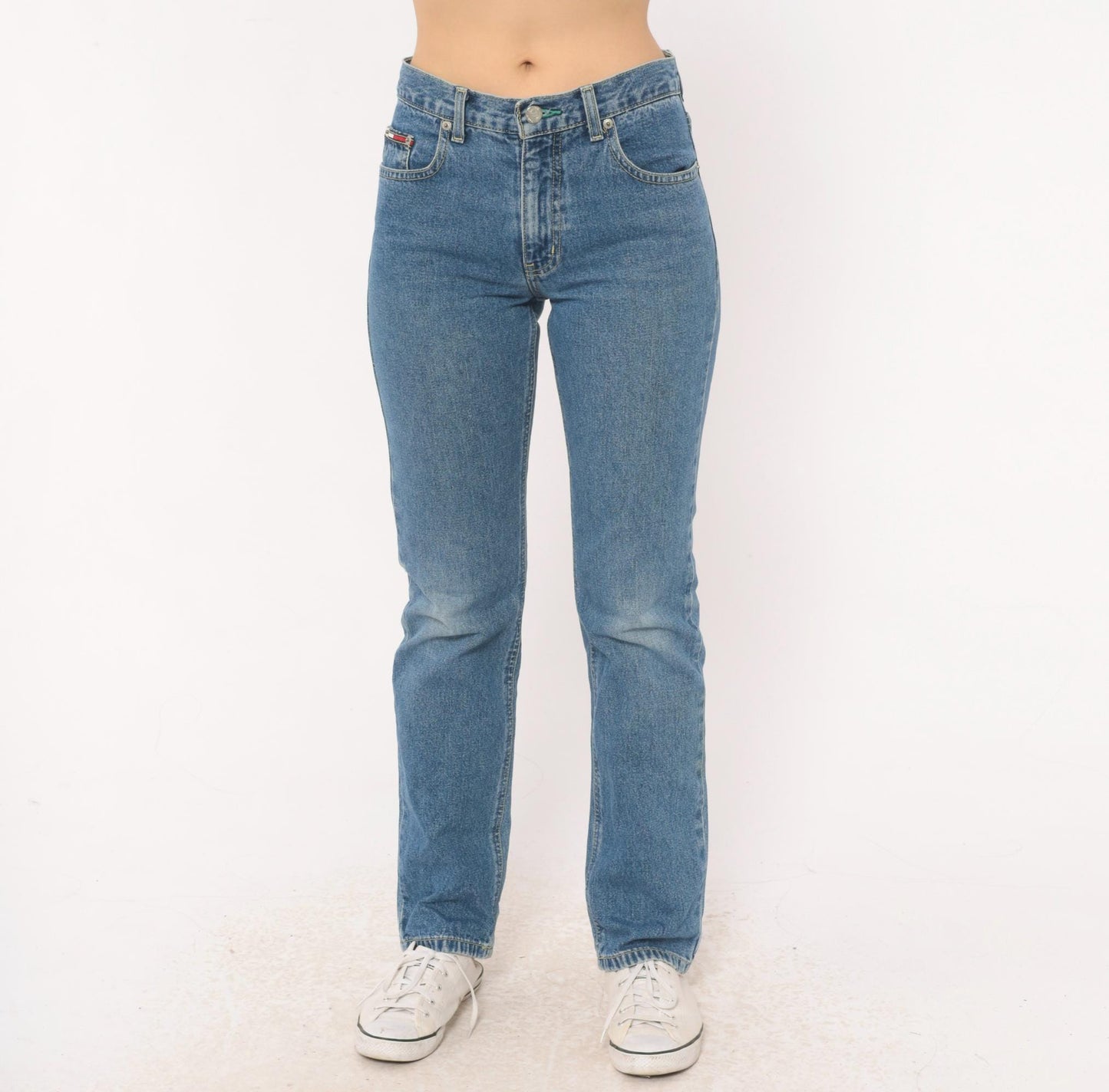 Tommy Hilfiger High Waist Straight Leg Mom Jeans Medium Wash Blue Cotton Extra Small XS
