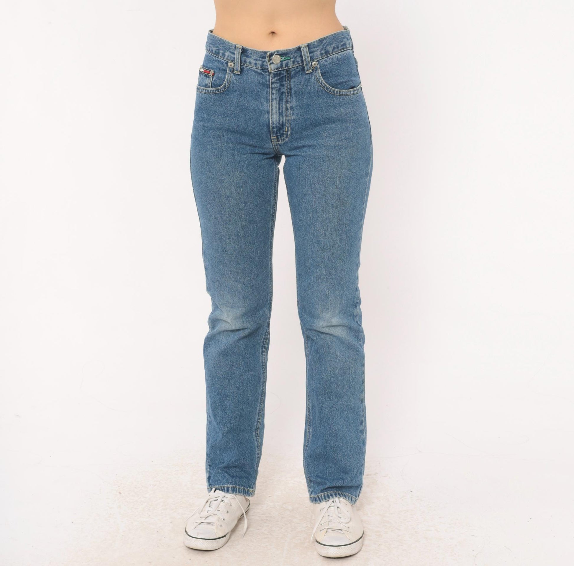 Tommy Hilfiger High Waist Straight Leg Mom Jeans Medium Wash Blue Cotton Extra Small XS