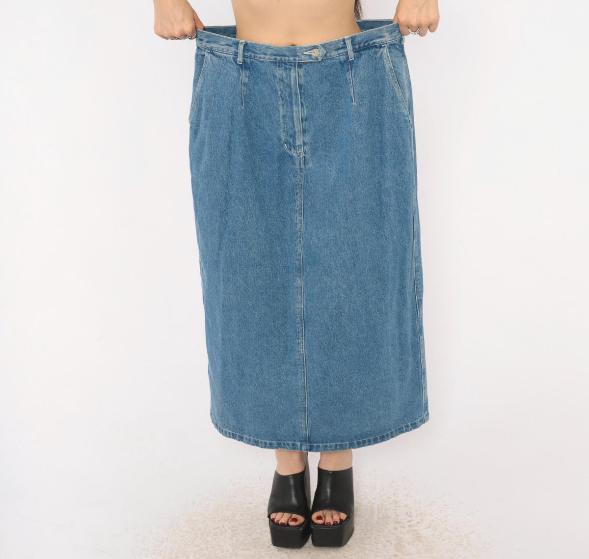 90s Venezia Jeans Denim Maxi Skirt High Waist Blue Cotton Pockets Extra Large XL