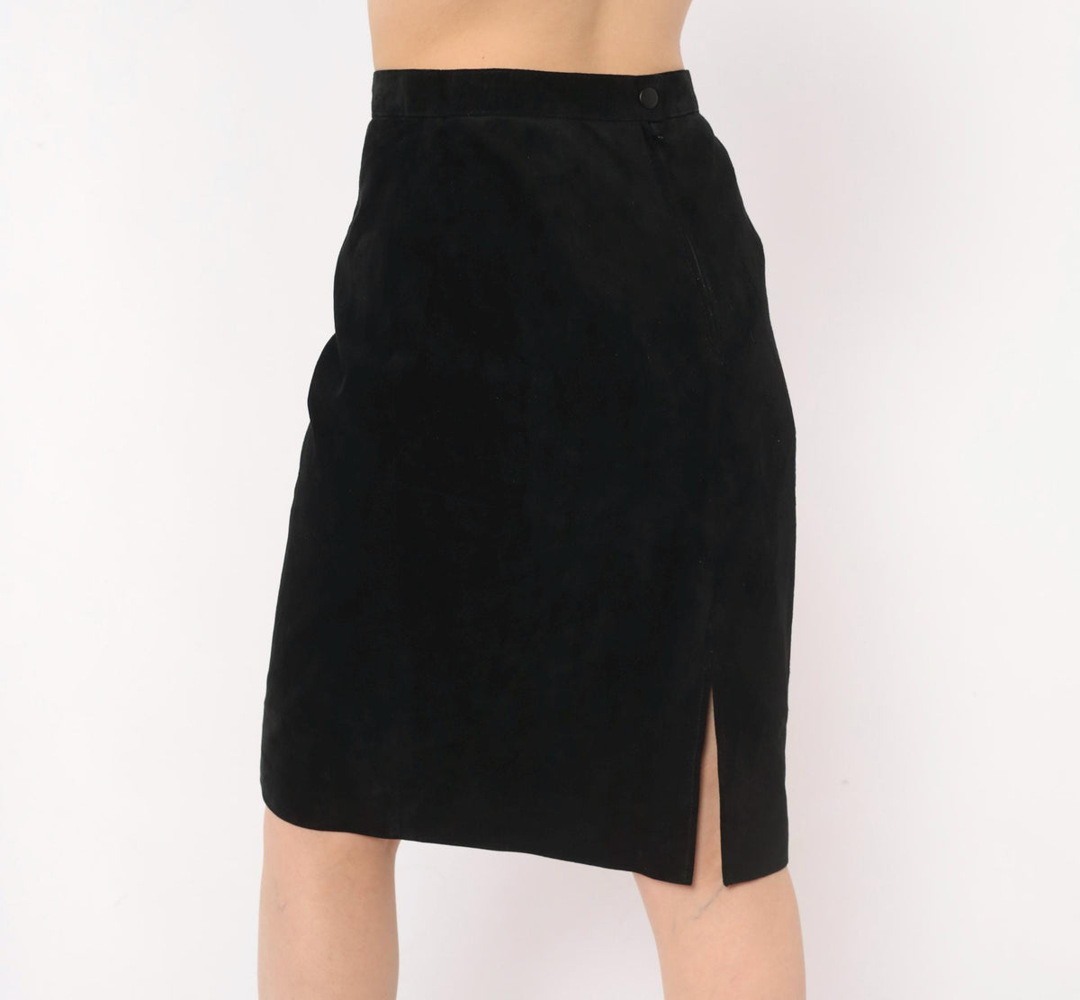 90s Evan Davies Black Suede Mini Skirt Pencil High Waist Small S