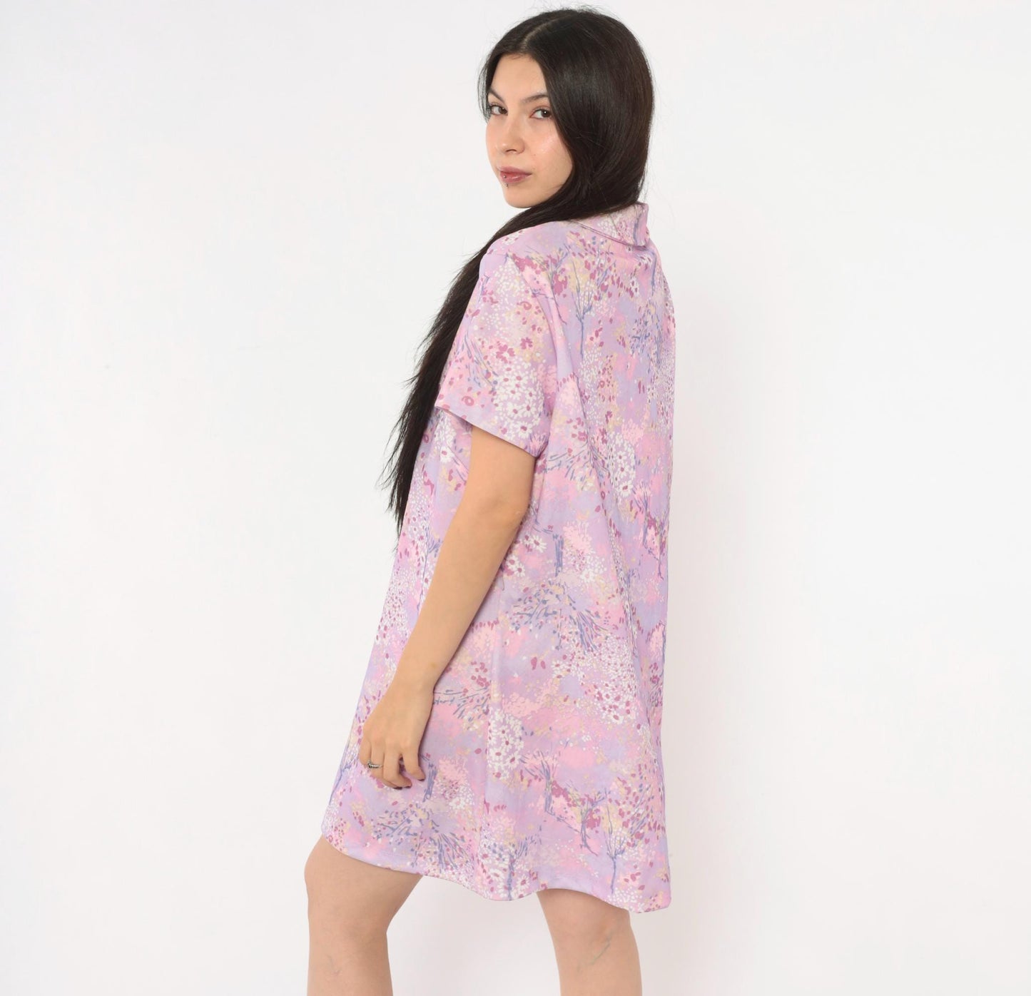 70s Lady Blair Floral Shift Dress Pink Lavender Watercolor Mini Extra Large