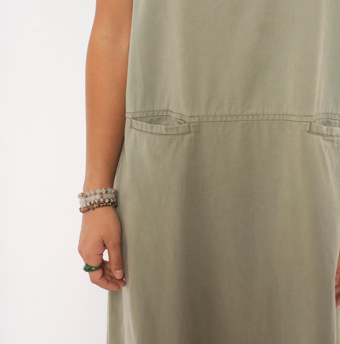 90s L.L.Bean Sleeveless Maxi Dress Sage Olive Cotton A-Line Pockets Extra Large XL