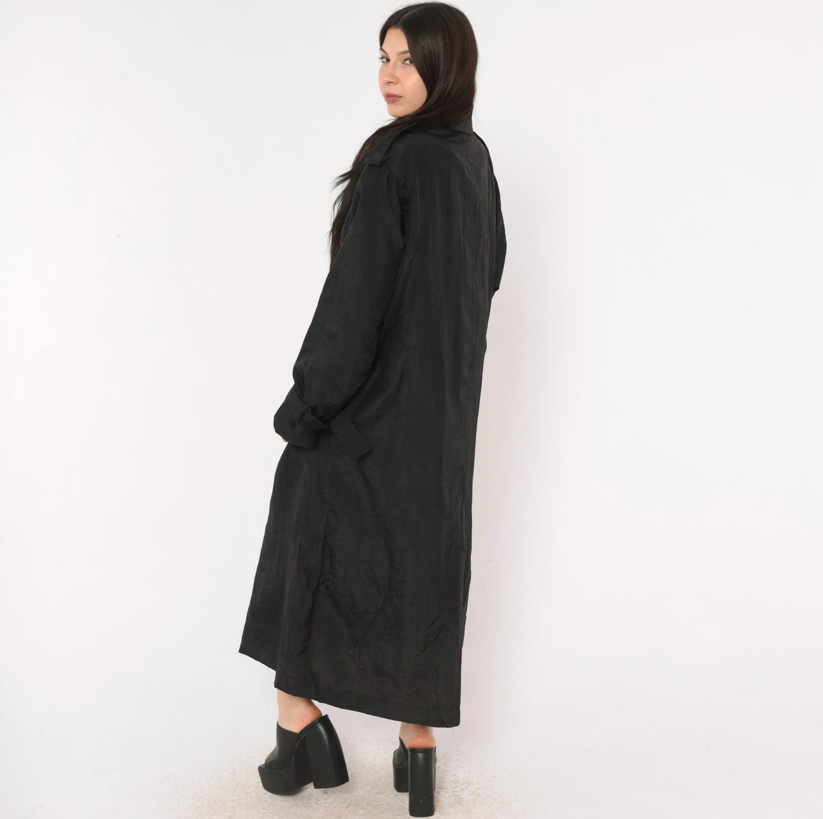 90s Jennifer Chase Black Trench Coat Double Breasted Collared Duster Extra Large XL