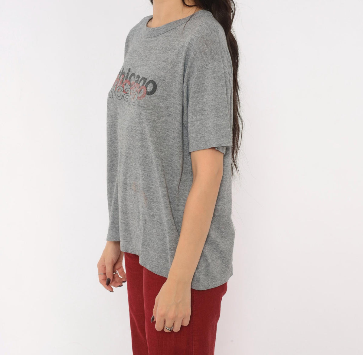 90s Russell Athletic Chicago Graphic Tee Grey Heather Cotton Medium